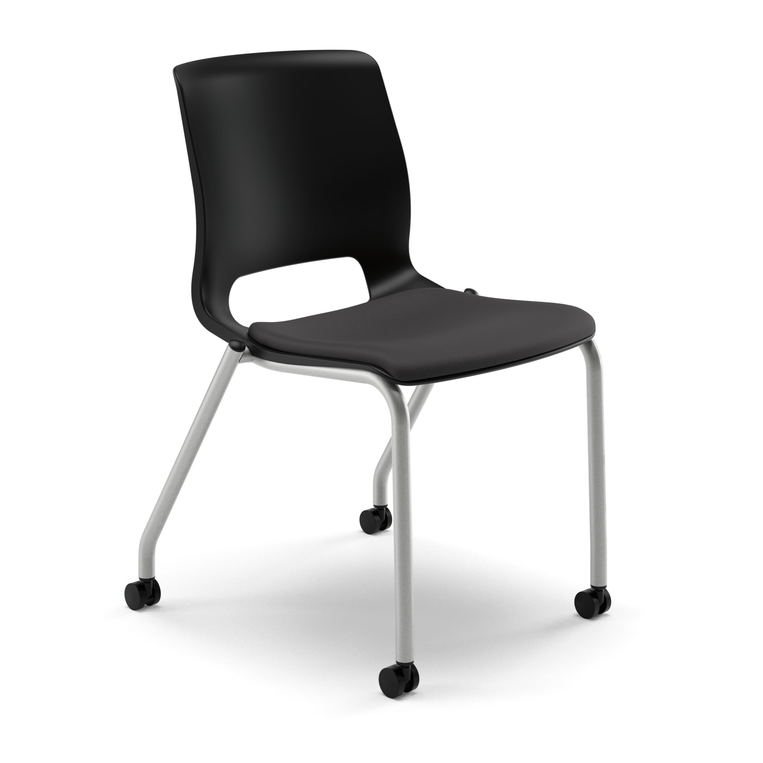 HON Motivate Stacking Chair With Casters Padded Seat Onyx Set Of 2 PopularChairscom