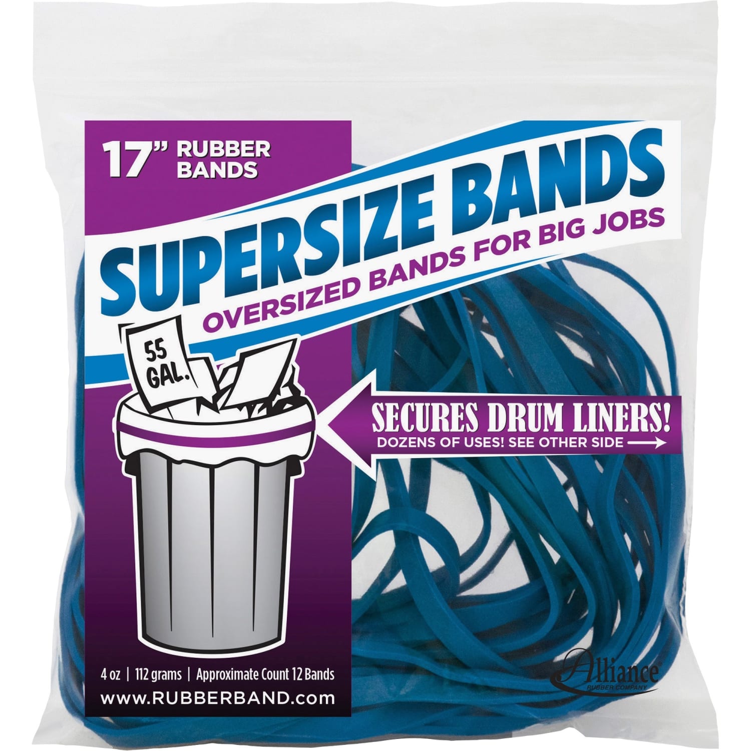 Alliance Rubber SuperSize Bands, 17in x 1/4in, Blue, Bag Of 12 - Image 4