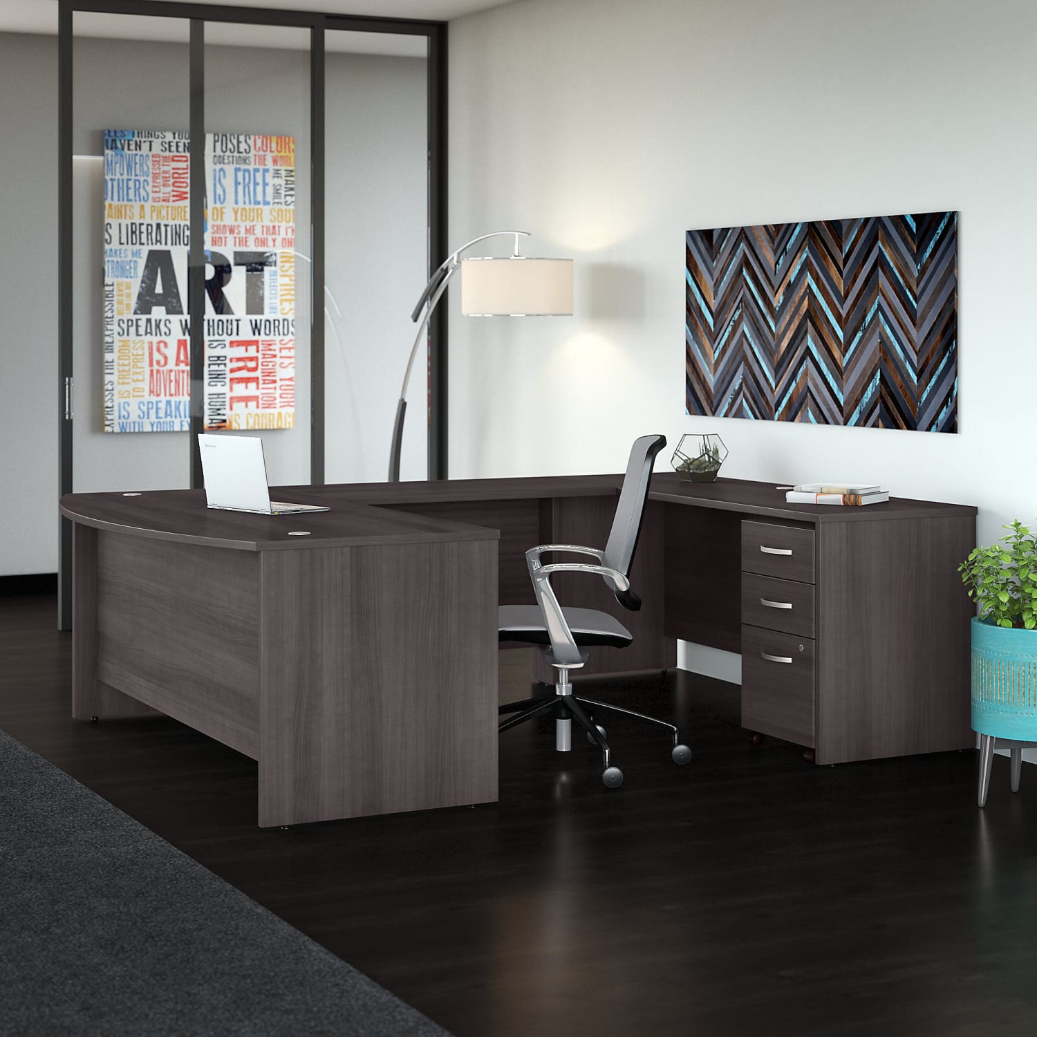 Bush Business Furniture 72inW Studio C U-Shaped Corner Desk With Mobile File Cabinet, Storm Gray, Standard Delivery - Image 3