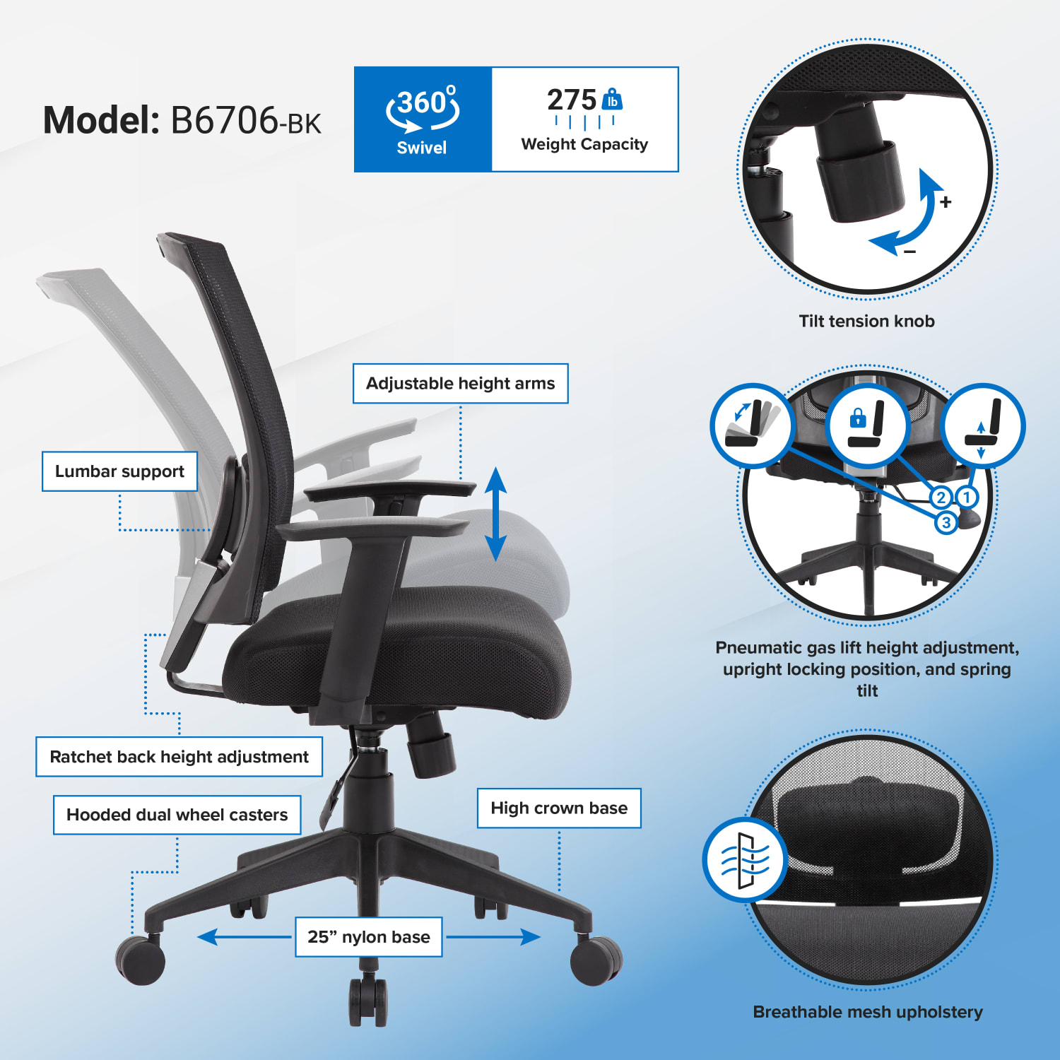 Boss Office Products Mesh-Back Task Chair, Black - Image 3