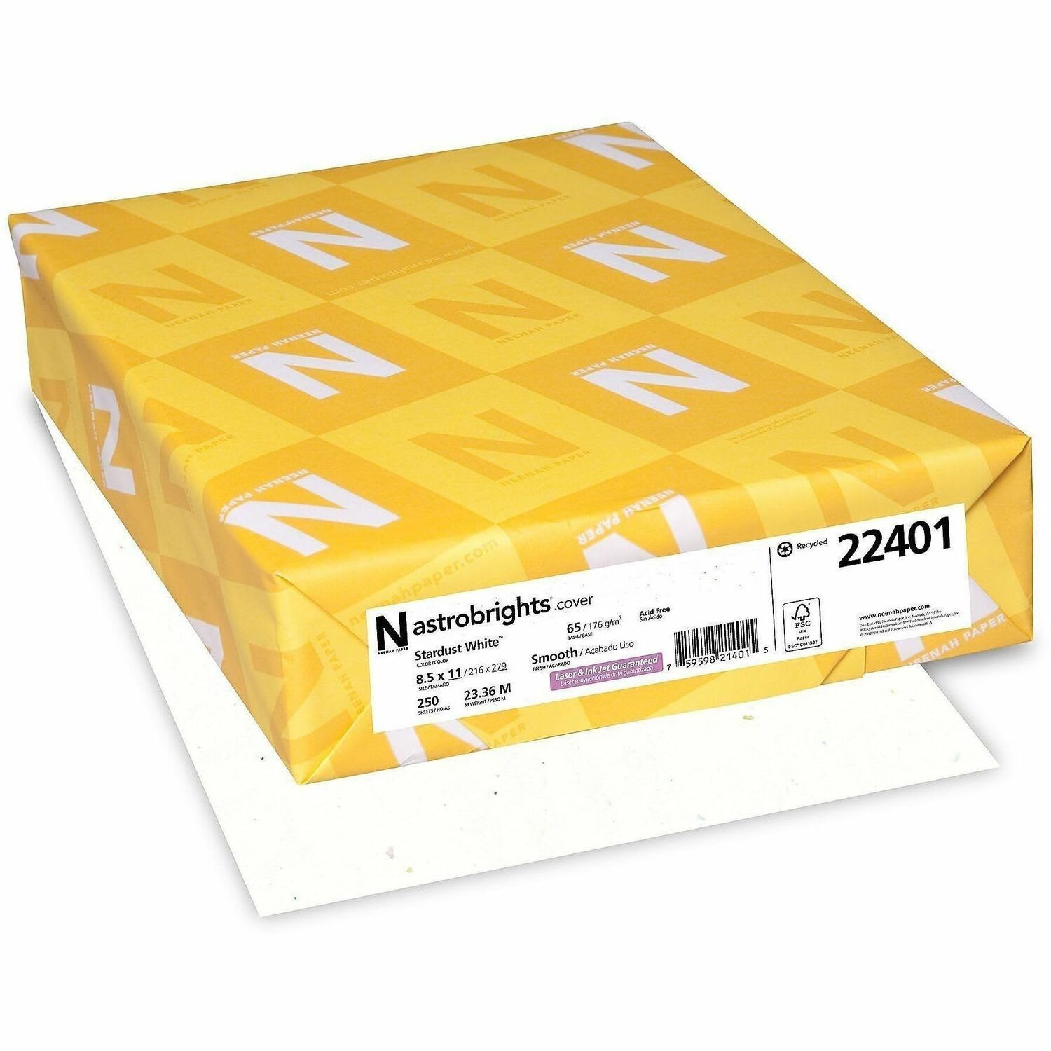 Wausau Astrobrights Multi-Use Card Stock, Stardust White, Letter (8.5in x 11in), 65 Lb, 30% Recycled, Pack Of 250