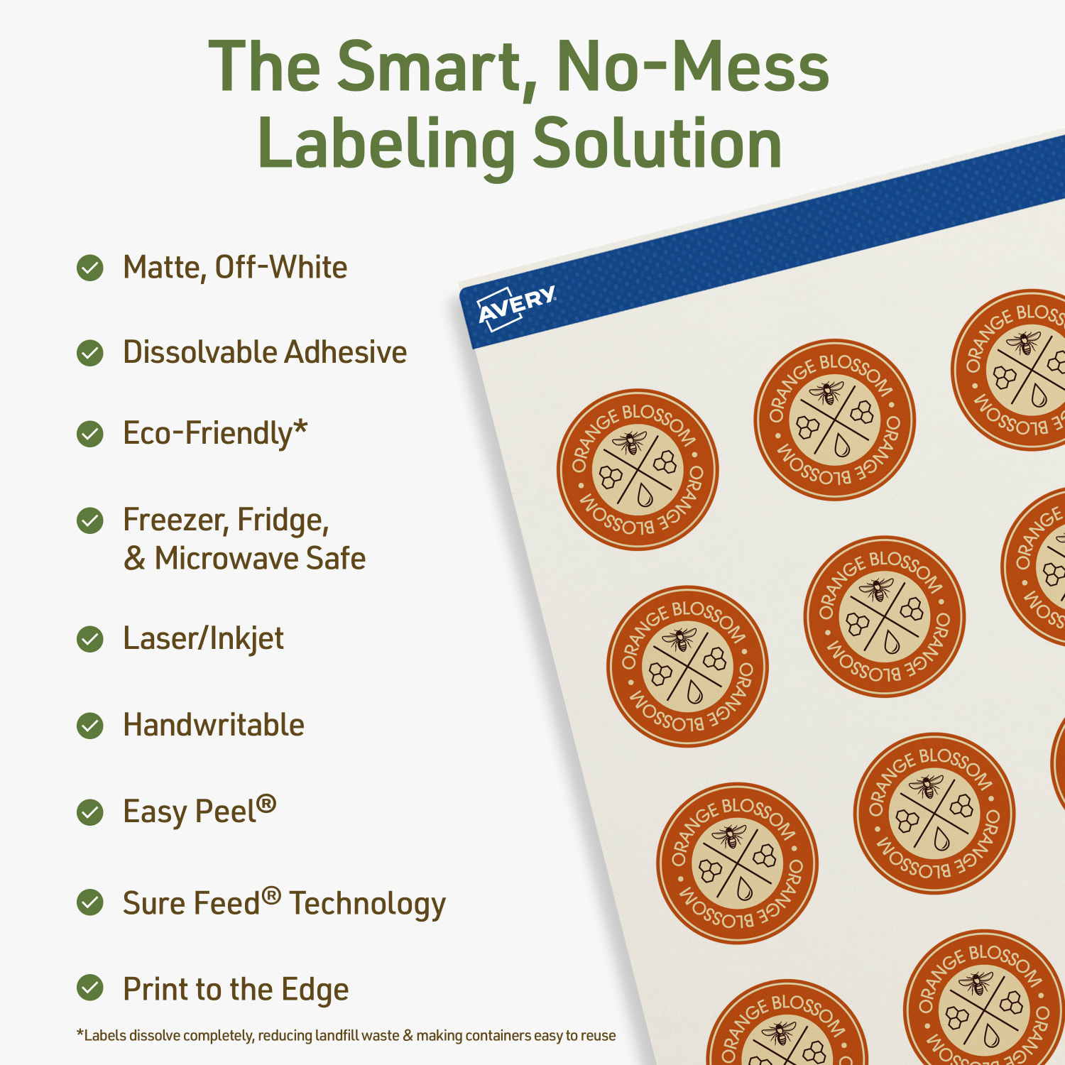 Avery Print-to-the-Edge Dissolvable Labels With Sure Feed Technology, 94505-DWMP10, Round, 1-1/4in, Matte Off-White, Pack Of 300 - Image 3