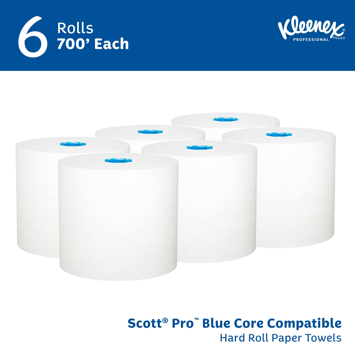 Kleenex Hard Roll Paper Towels (25637), with Premium Absorbency Pockets, for Blue Core Dispensers, White, (700ft/Roll, 6 Rolls/Case, 4,200ft/Case) - Image 3
