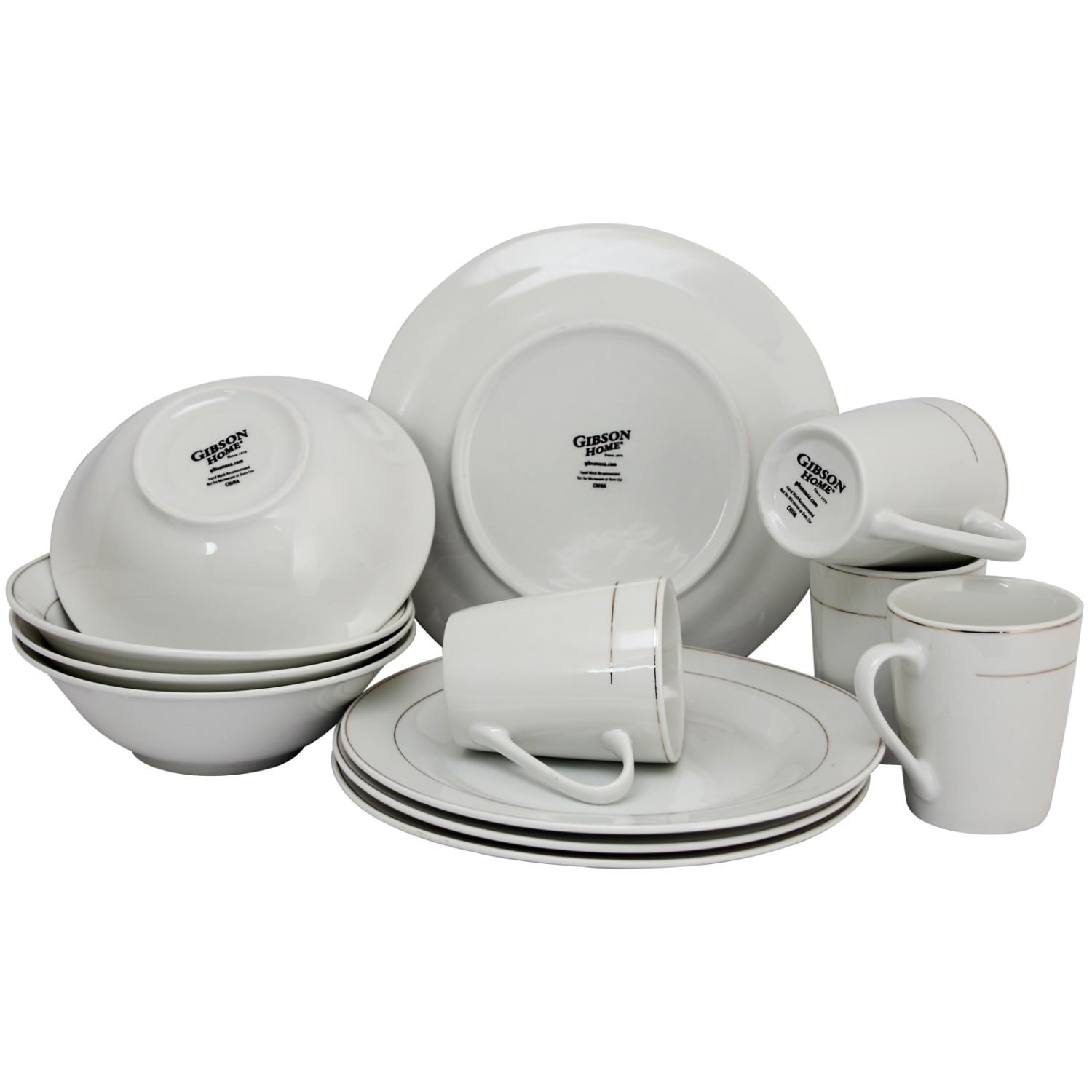 Gibson Home Tuxedo Deluxe 12-Piece Dinnerware Set, White/Gold - Image 4
