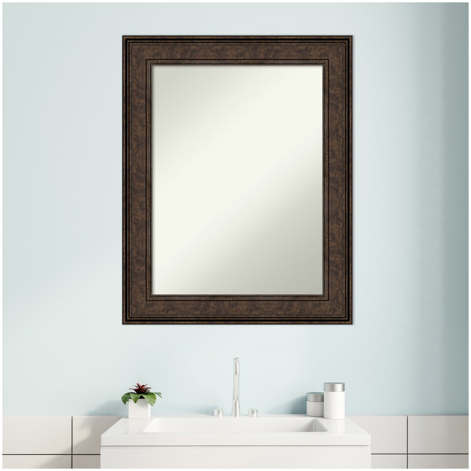 Amanti Art Non-Beveled Rectangle Framed Bathroom Wall Mirror, 29-1/2in x 23-1/2in, Ridge Bronze - Image 5