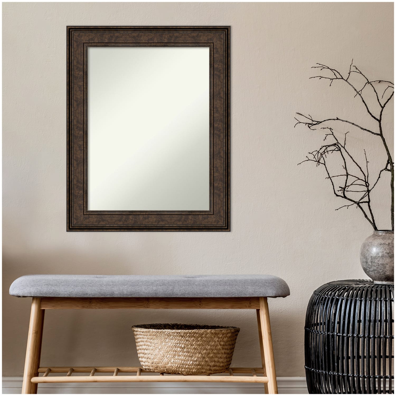 Amanti Art Non-Beveled Rectangle Framed Bathroom Wall Mirror, 29-1/2in x 23-1/2in, Ridge Bronze - Image 6