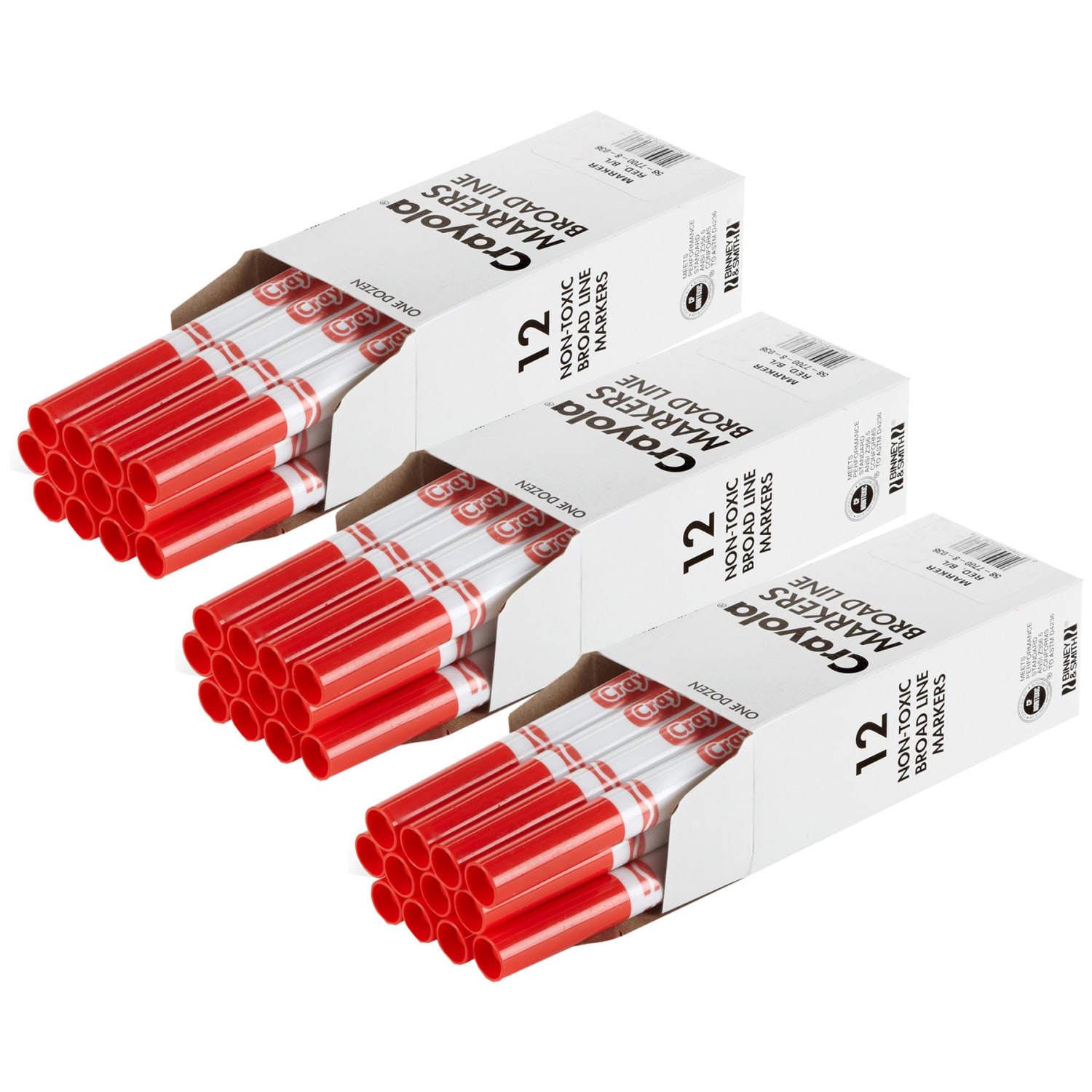 Crayola Bulk Markers, Conical Tip, Red, 12 Per Pack, Set Of 3 Packs