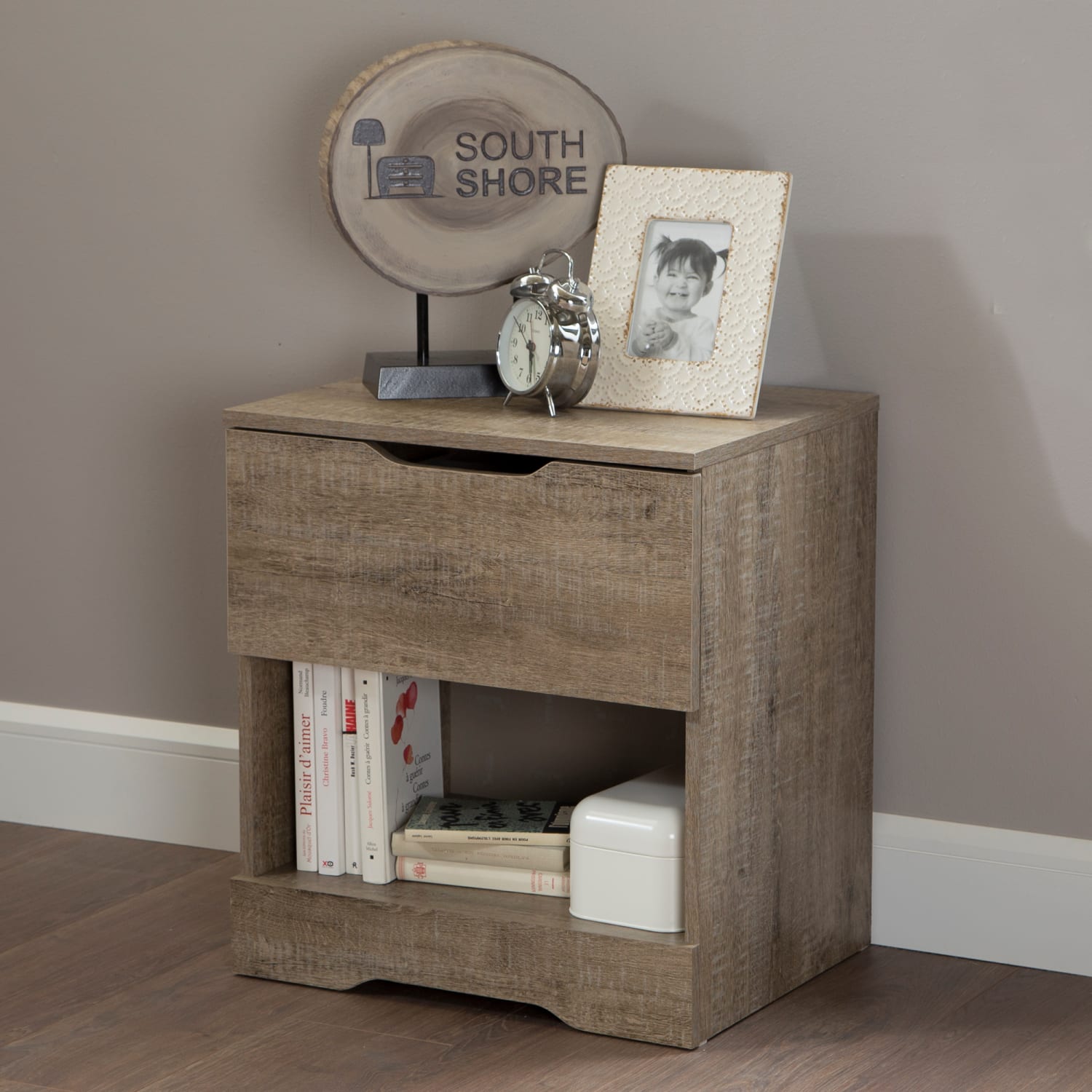 South Shore Holland 1-Drawer Nightstand, 19-3/4inH x 22-1/4inW x 17inD, Weathered Oak - Image 4