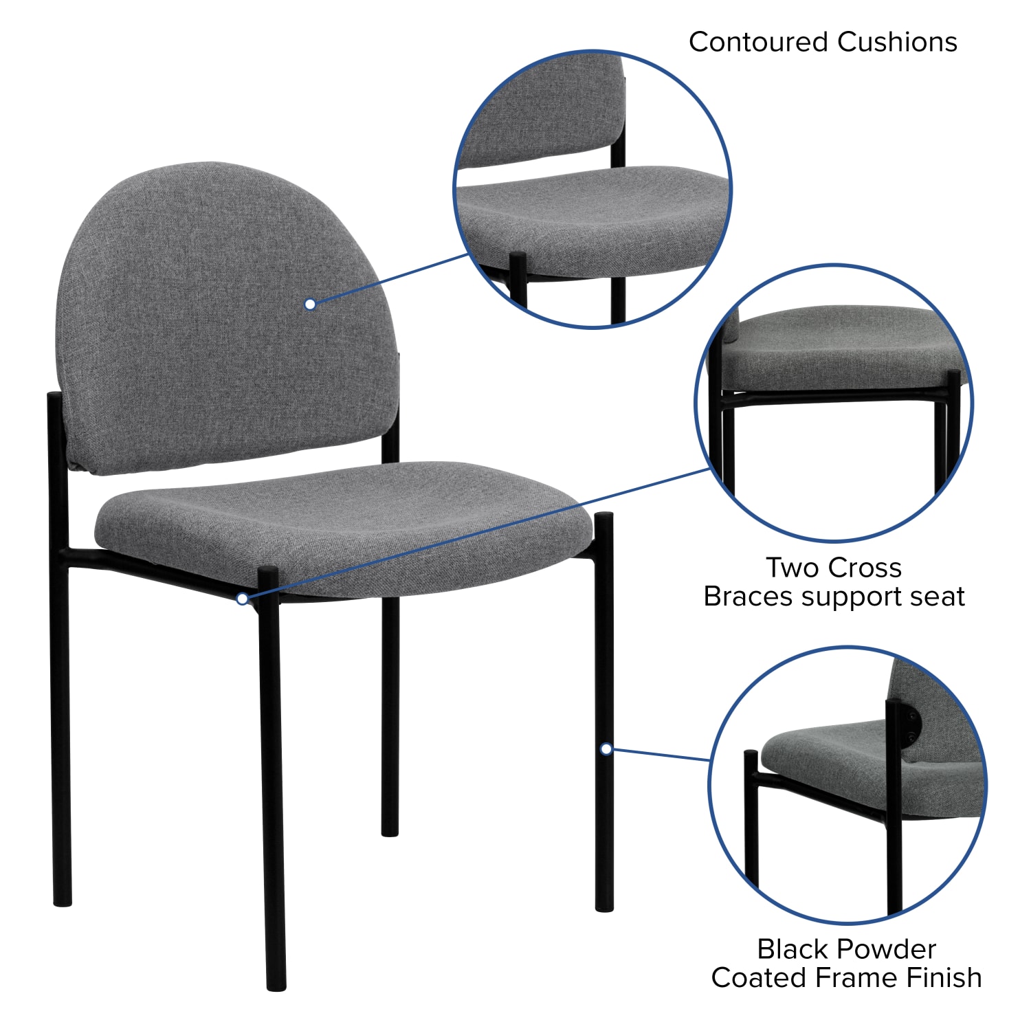 Flash Furniture Comfortable Stackable Side Chair, Gray/Black - Image 6
