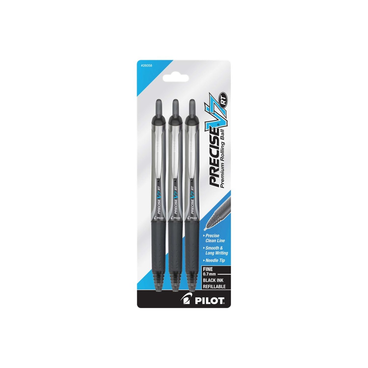 Pilot Precise V7 Liquid Ink Retractable Rollerball Pens, Fine Point, 0.7 mm, Assorted Barrel Colors, Black Ink, Pack Of 3 Pens - Image 3