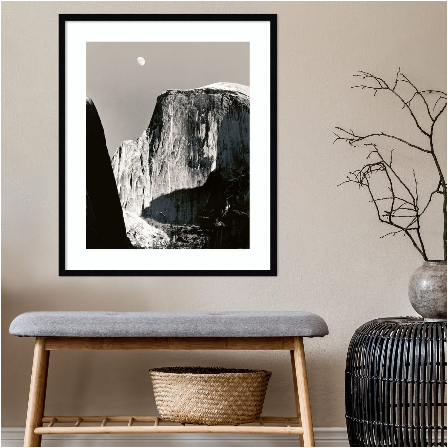 Amanti Art Moon Over Half Dome by Ansel Adams Wood Framed Wall Art Print, 28inW x 33inH, Black - Image 5