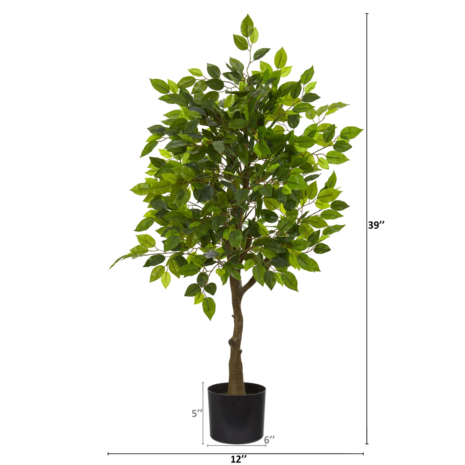 Nearly Natural 39inH Ficus Artificial Tree, 39inH x 12inW x 12inD, Black/Green - Image 3