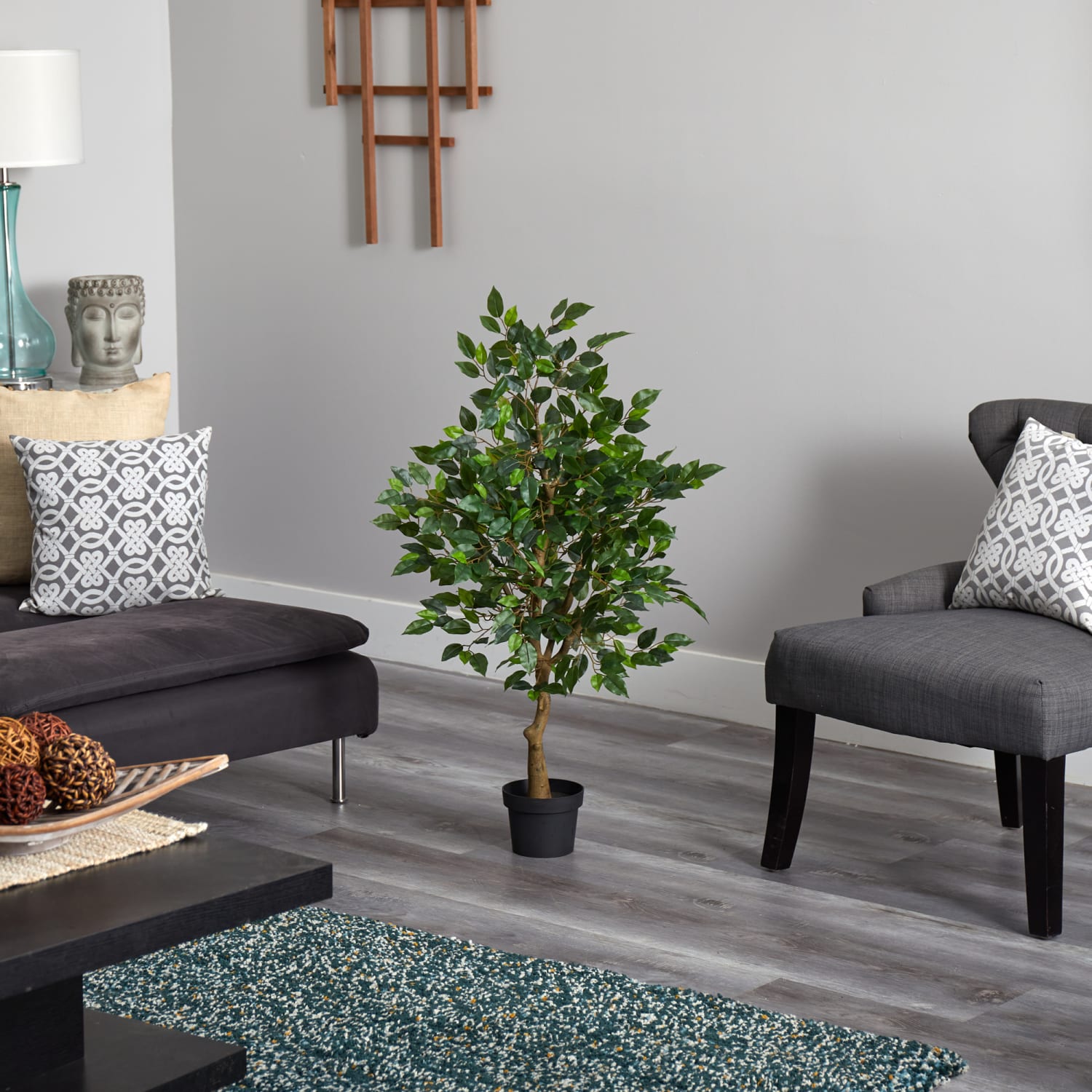 Nearly Natural 39inH Ficus Artificial Tree, 39inH x 12inW x 12inD, Black/Green - Image 5