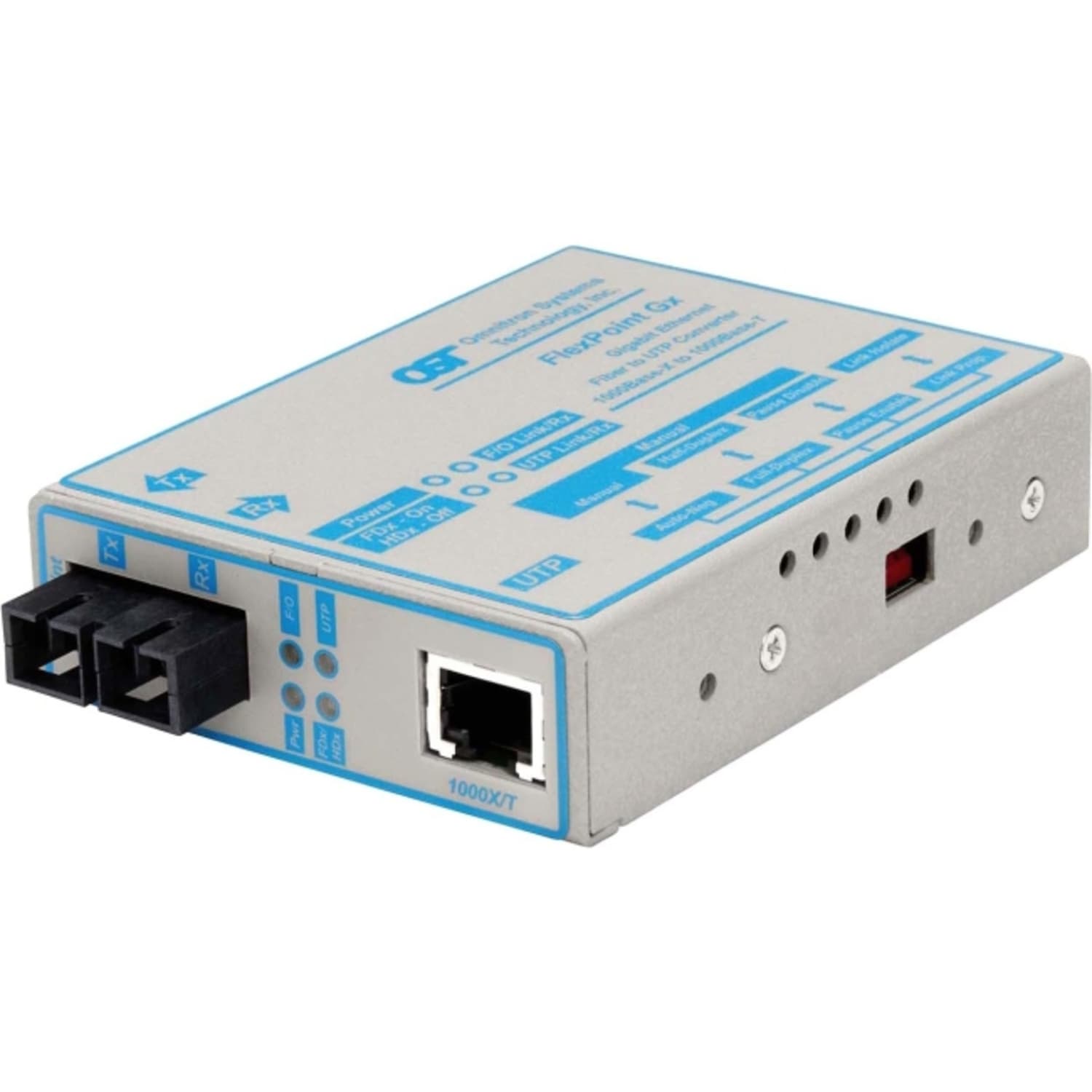 Omnitron FlexPoint 1000Mbps Gigabit Ethernet Fiber Media Converter RJ45 SC Single-Mode 12km - 1 x 1000BASE-T; 1 x 1000BASE-LX; US AC Powered; Lifetime Warranty - Image 3