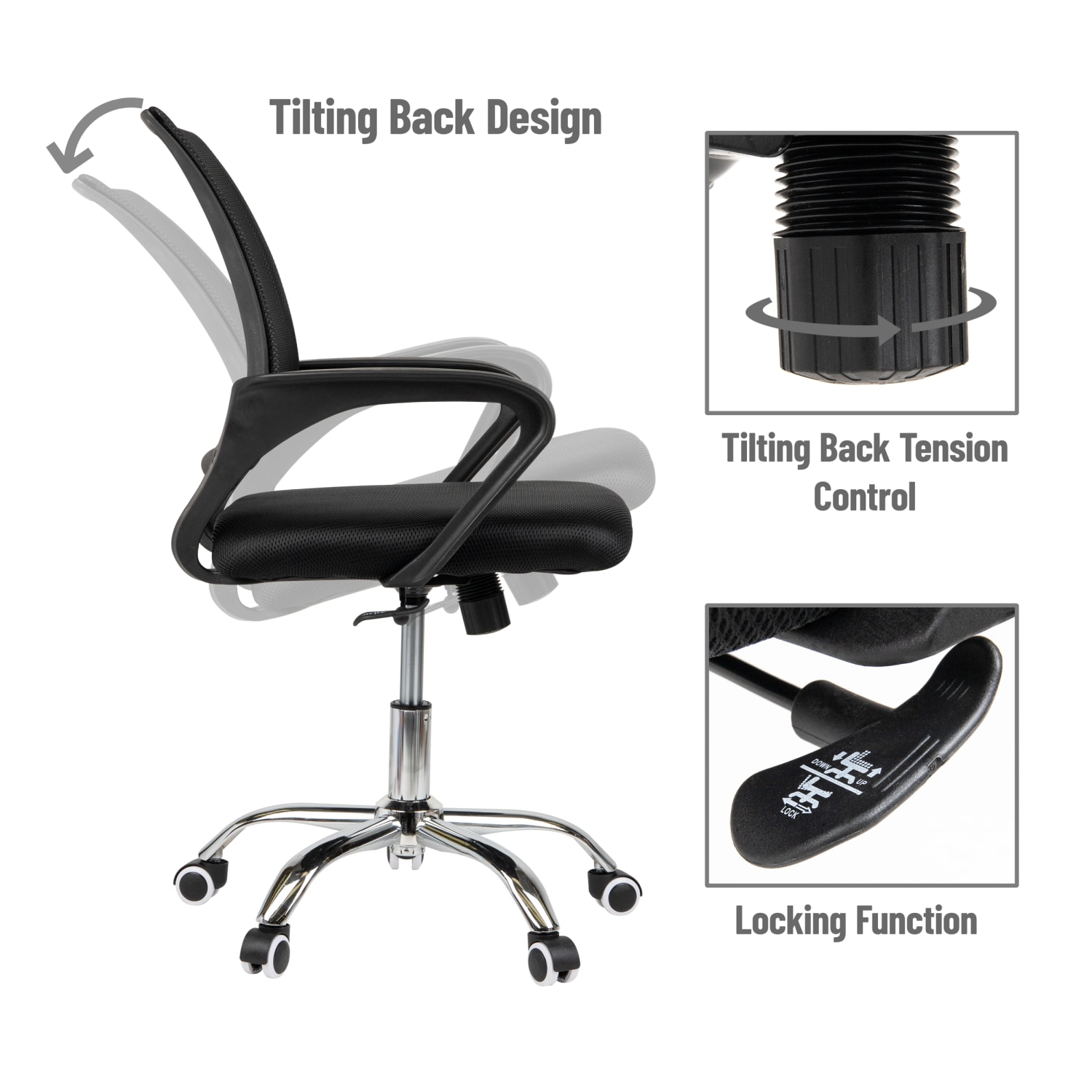 Mind Reader Swivel Office Chair with Wheels, Plastic/Mesh, Black - Image 5