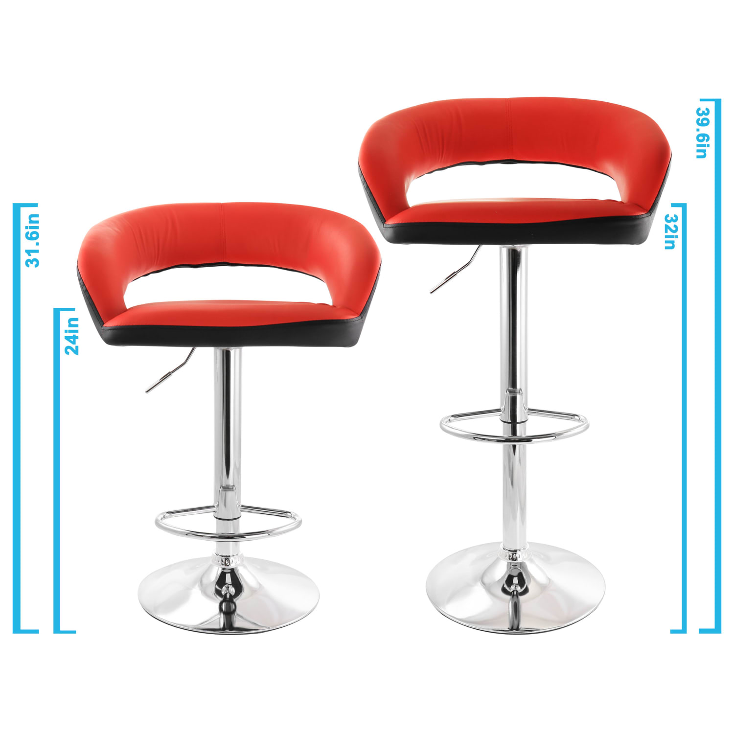 Elama Adjustable Faux Leather Open-Back Bar Stool, Red/Black - Image 5