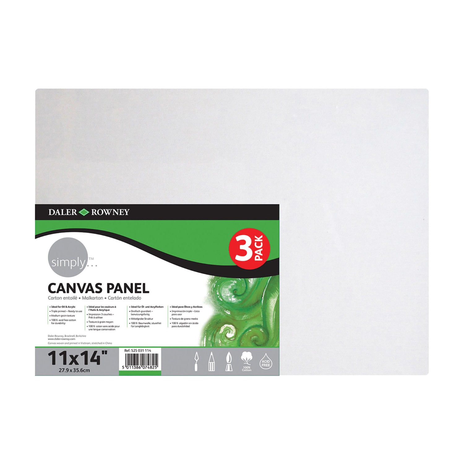 Daler-Rowney Simply White Cotton Canvas Panels, 14inH x 11inW x 3/8inD, White, 3 Panels Per Set, Bundle Of 3 Sets - Image 3