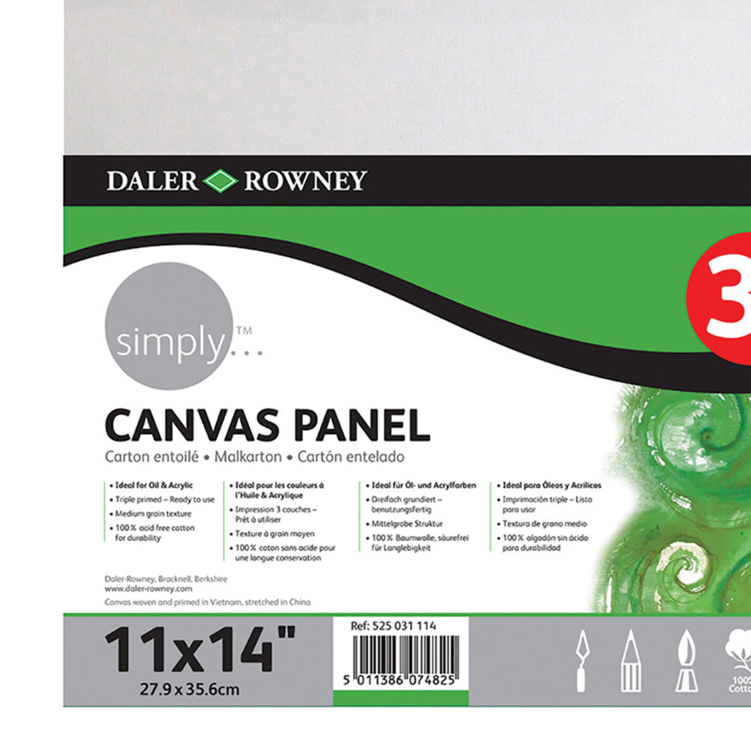 Daler-Rowney Simply White Cotton Canvas Panels, 14inH x 11inW x 3/8inD, White, 3 Panels Per Set, Bundle Of 3 Sets - Image 5