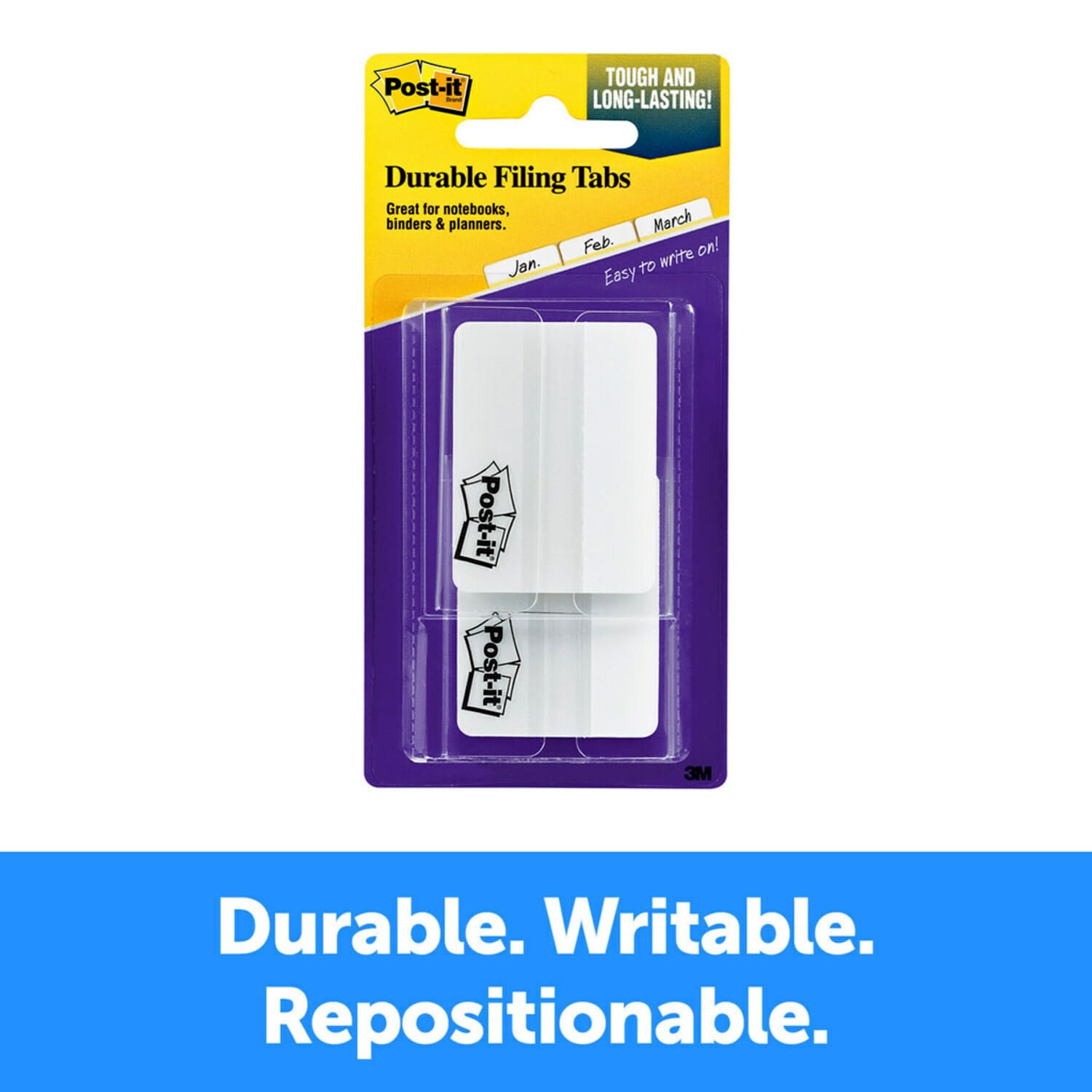 Post-it Durable Tabs, 2 in. x 1.5 in., Pack of 50 Tabs White - Image 3