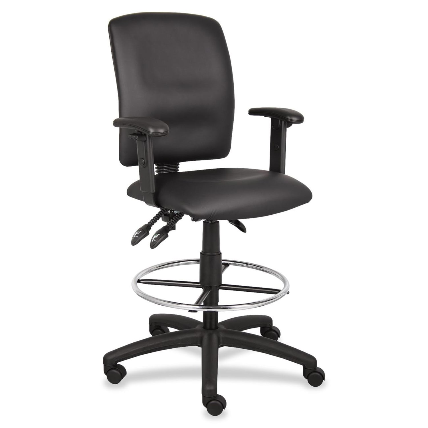 Boss Office Products Faux Leather High-Back Multi-Function Drafting Stool Task Chair With Adjustable Arms, Black - Image 3