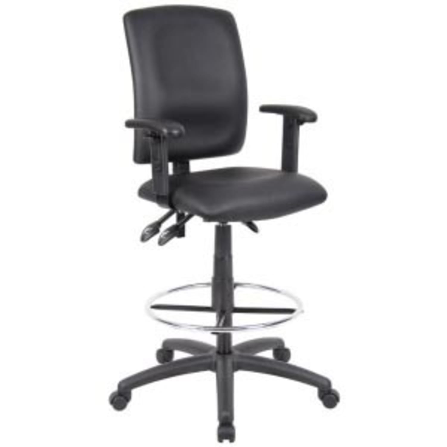 Boss Office Products Faux Leather High-Back Multi-Function Drafting Stool Task Chair With Adjustable Arms, Black - Image 4