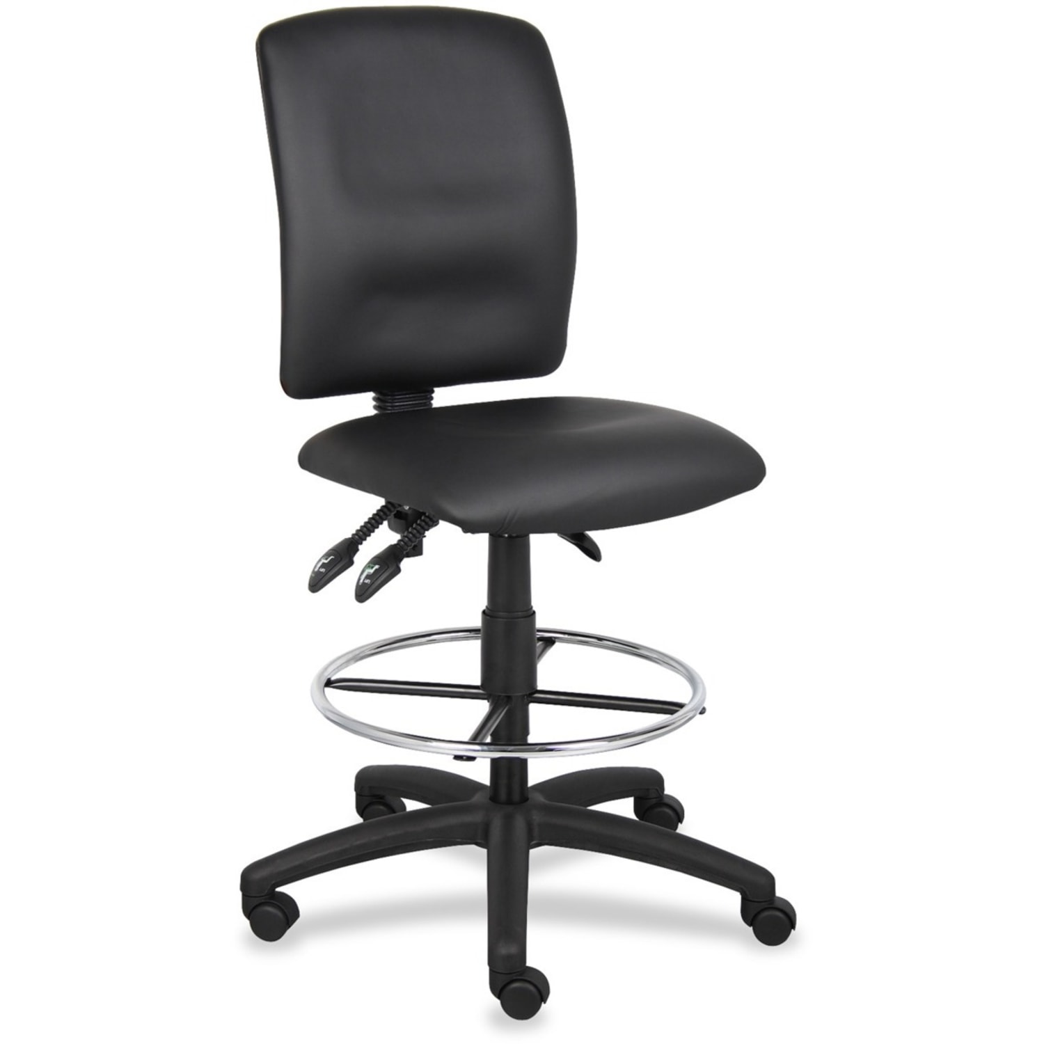 Boss Office Products LeatherPlus Bonded Leather Drafting Stool, Black/Chrome - Image 4