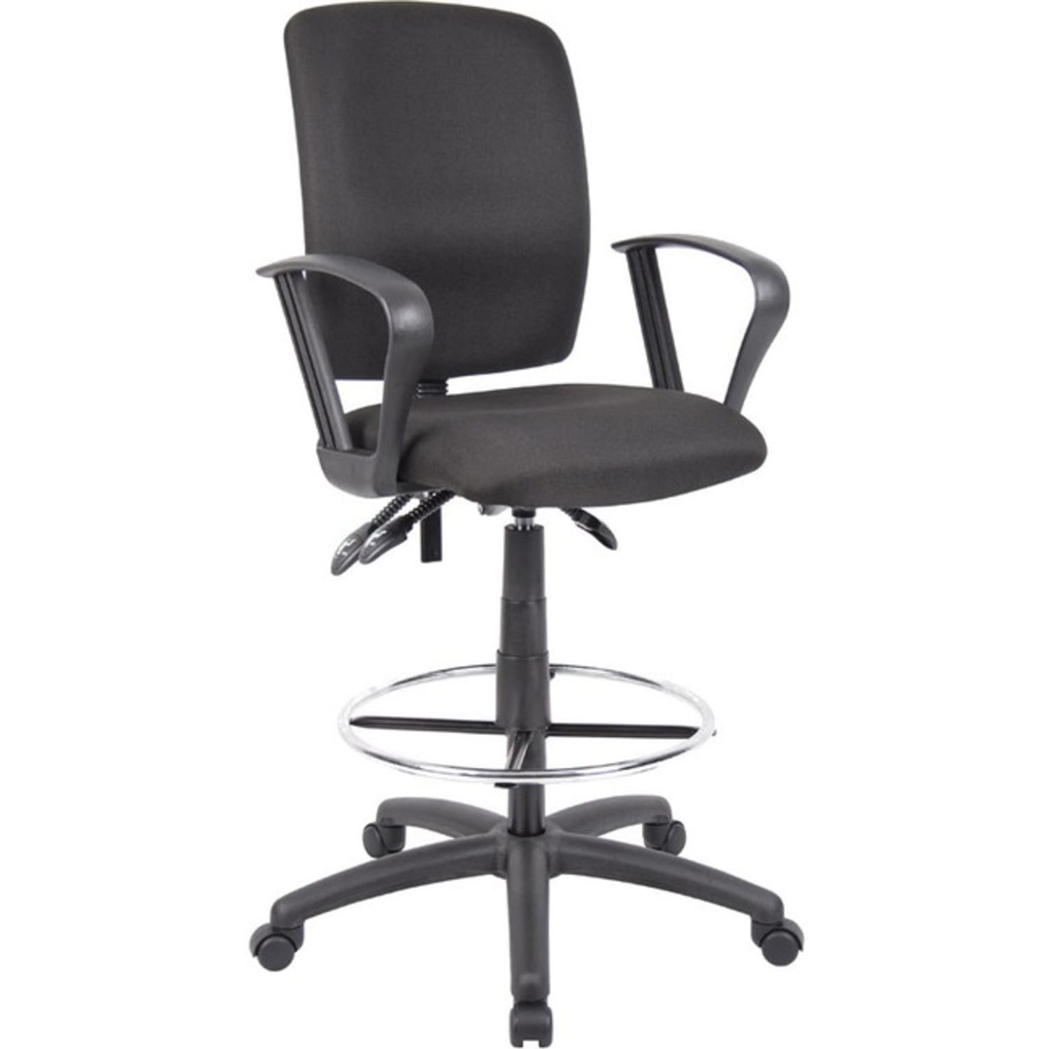Boss Office Products Fabric Drafting Stool With Loop Armrests BlackChrome PopularChairscom