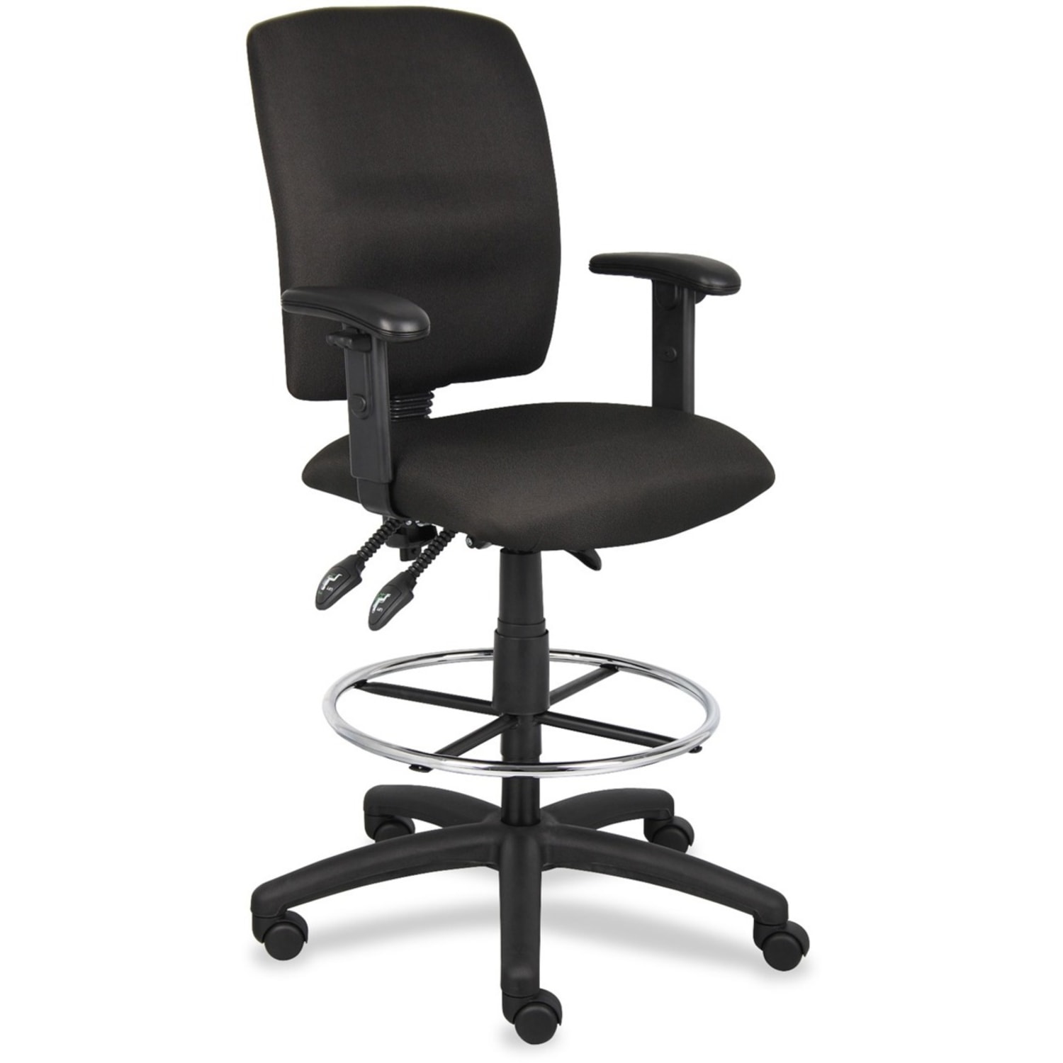 Boss Office Products Fabric Drafting Stool With Adjustable Arms, Black/Chrome - Image 4