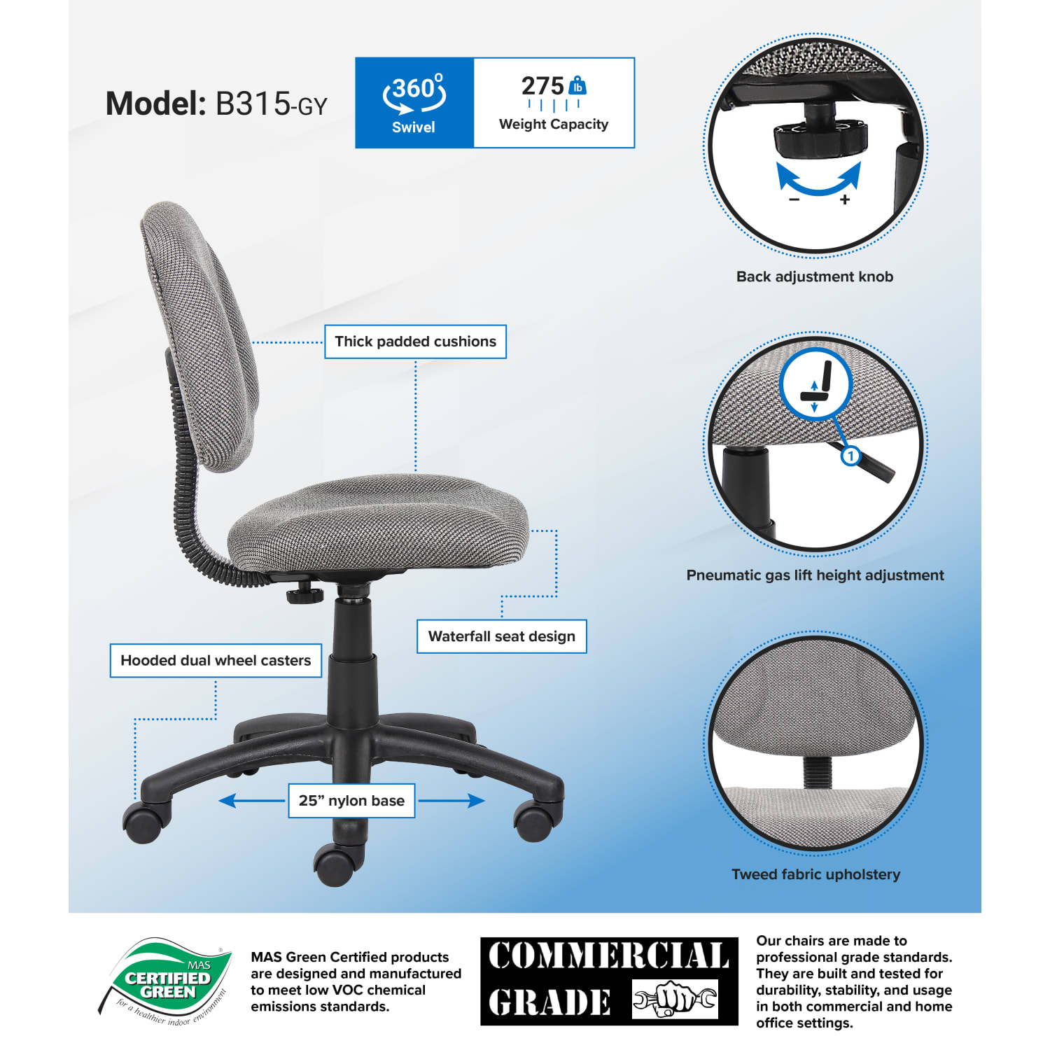Boss Office Products Perfect Posture Deluxe Ergonomic Fabric MidBack Office Task Chair Gray PopularChairscom Boss Office Products Perfect Posture Deluxe Ergonomic Fabric Mid Back Office Task Chair Gray PopularChairscom
