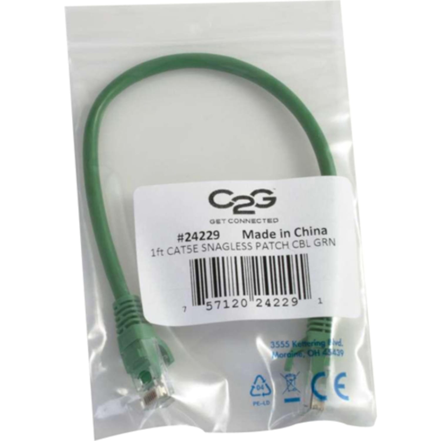C2G-5ft Cat5e Snagless Unshielded (UTP) Network Patch Cable - Green - Category 5e for Network Device - RJ-45 Male - RJ-45 Male - 5ft - Green - Image 4