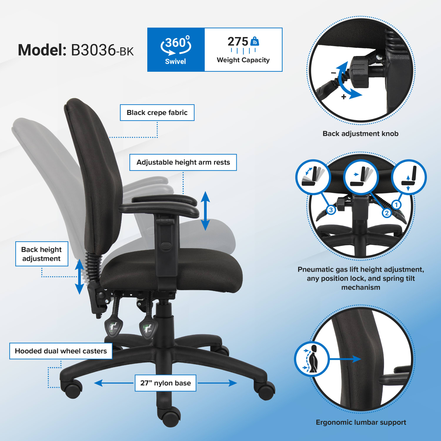 Boss Office Products Multi-Function Budget Task Chair, Black - Image 5