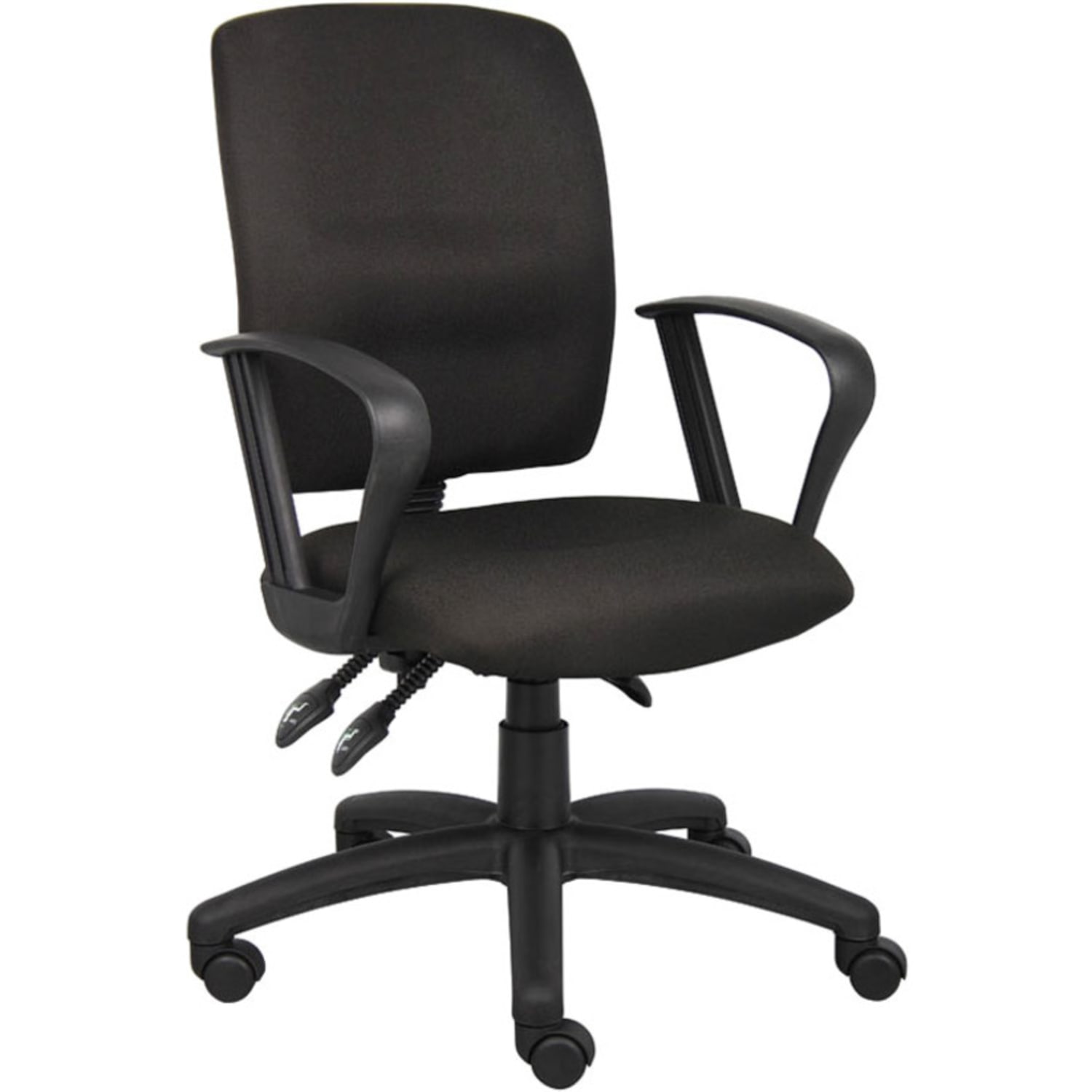 Boss Office Products Multi Function Ergonomic Fabric High Back Task Chair With Loop Arms Black PopularChairscom