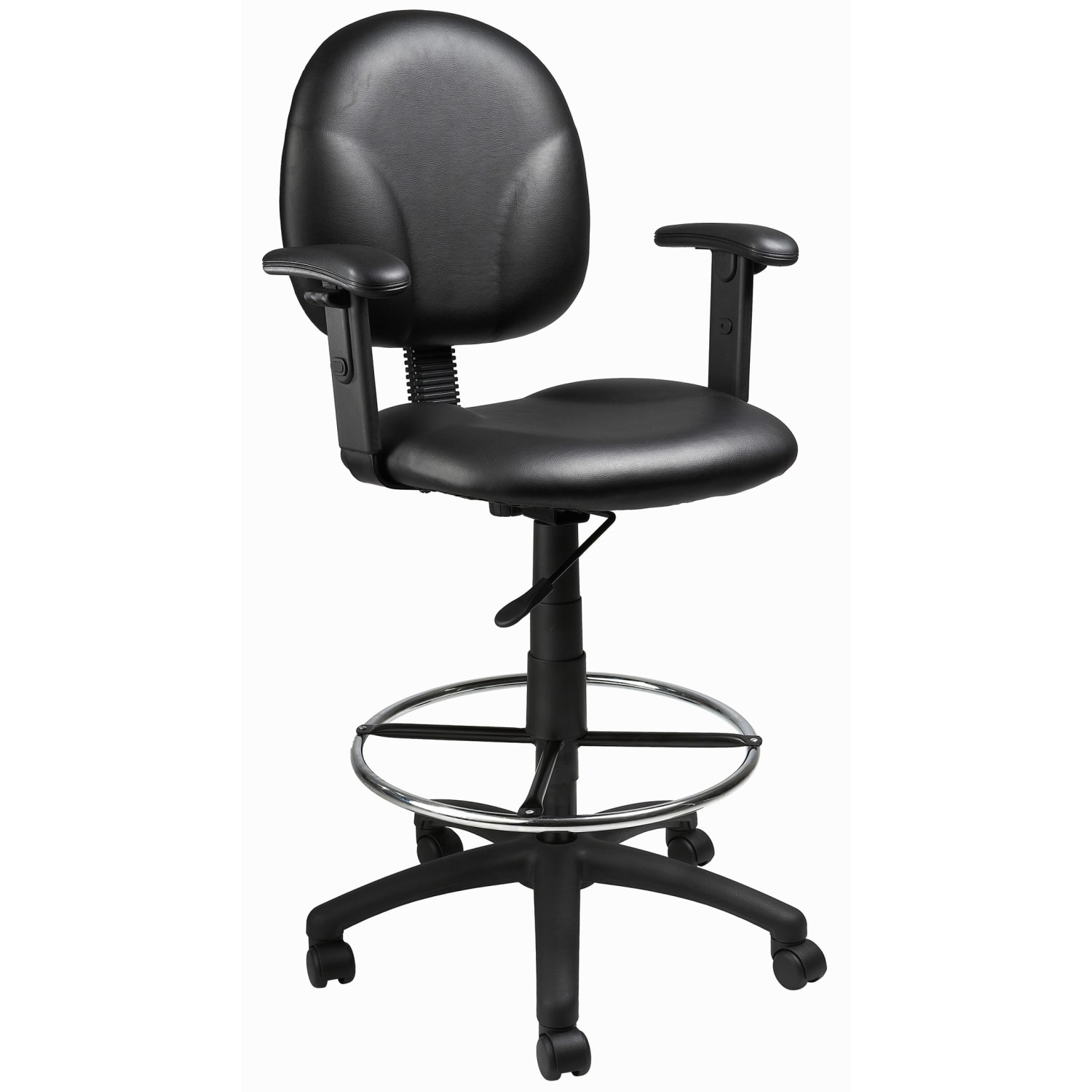 Boss Office Products Drafting Stool With Antimicrobial Protection, Adjustable Arms, Footring, Black
