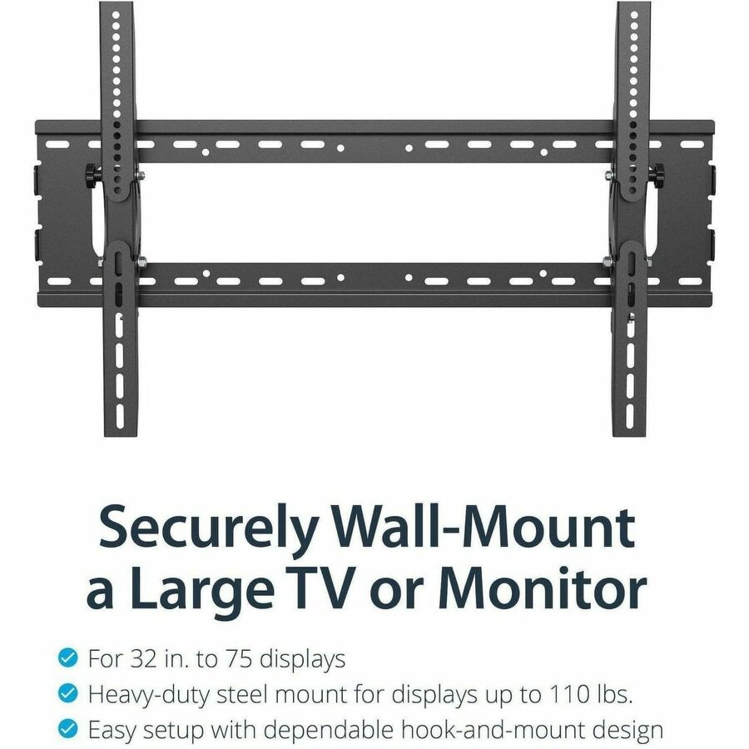 StarTech.com Flat Screen TV Wall Mount - Tilting - For 32in to 75in TVs - Steel - VESA TV Mount - Monitor Wall Mount - Image 4