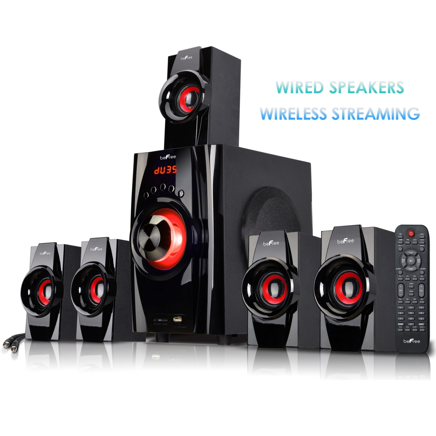BeFree Sound BFS-410 5.1-Channel Surround Sound Bluetooth Speaker System, Red/Black - Image 3