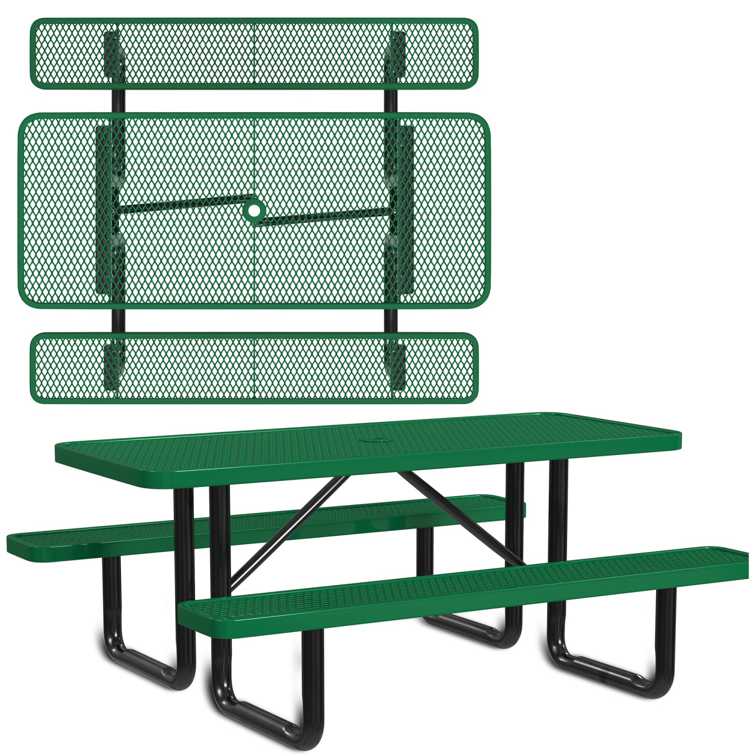 Leisure Craft Rectangle Outdoor Picnic Table, 29-11/16inH x 72inW x 62inD, Black/Green