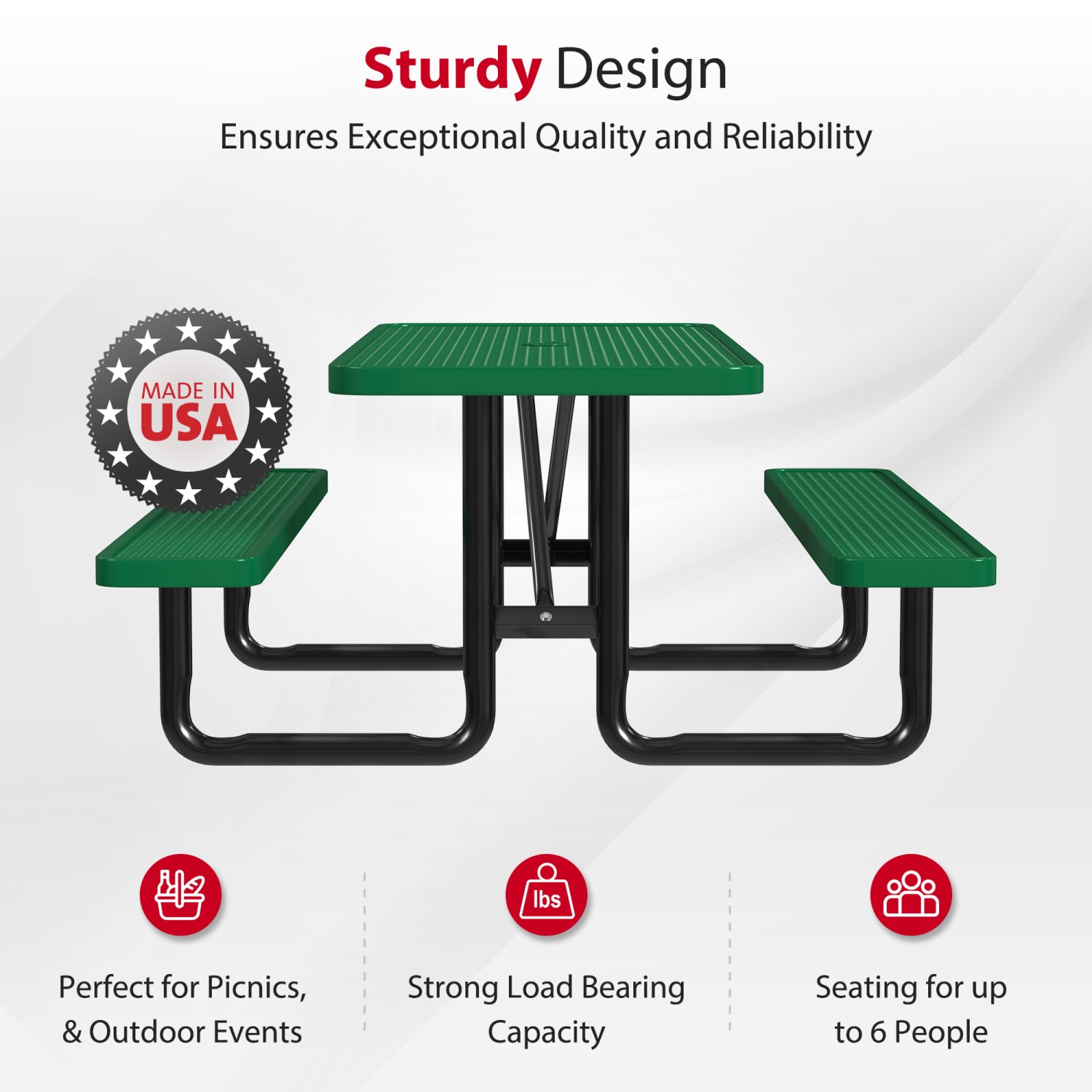 Leisure Craft Rectangle Outdoor Picnic Table, 29-11/16inH x 72inW x 62inD, Black/Green - Image 3
