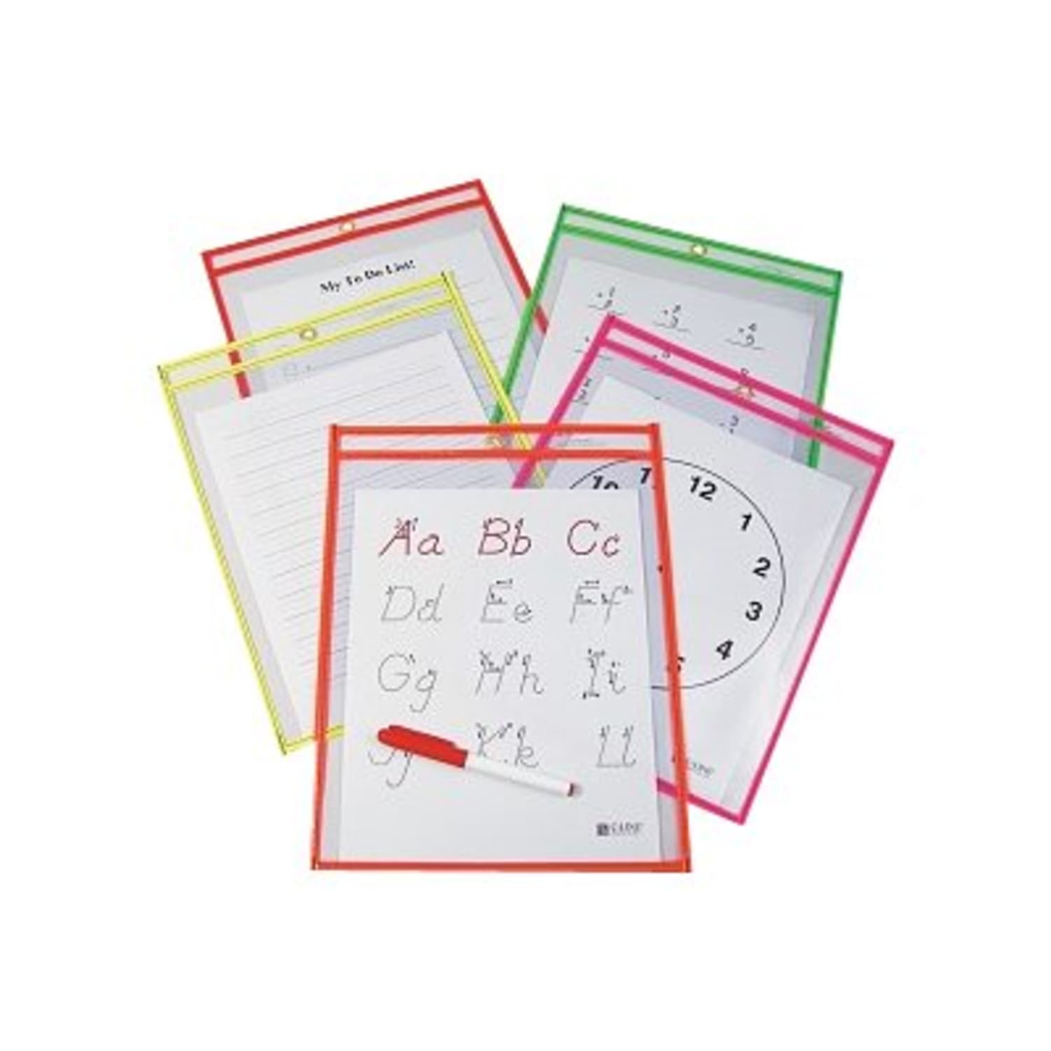 C Line Reusable Dry-Erase Pockets, 9in x 12in, Assorted Neon Colors, Pack Of 25 - Image 3