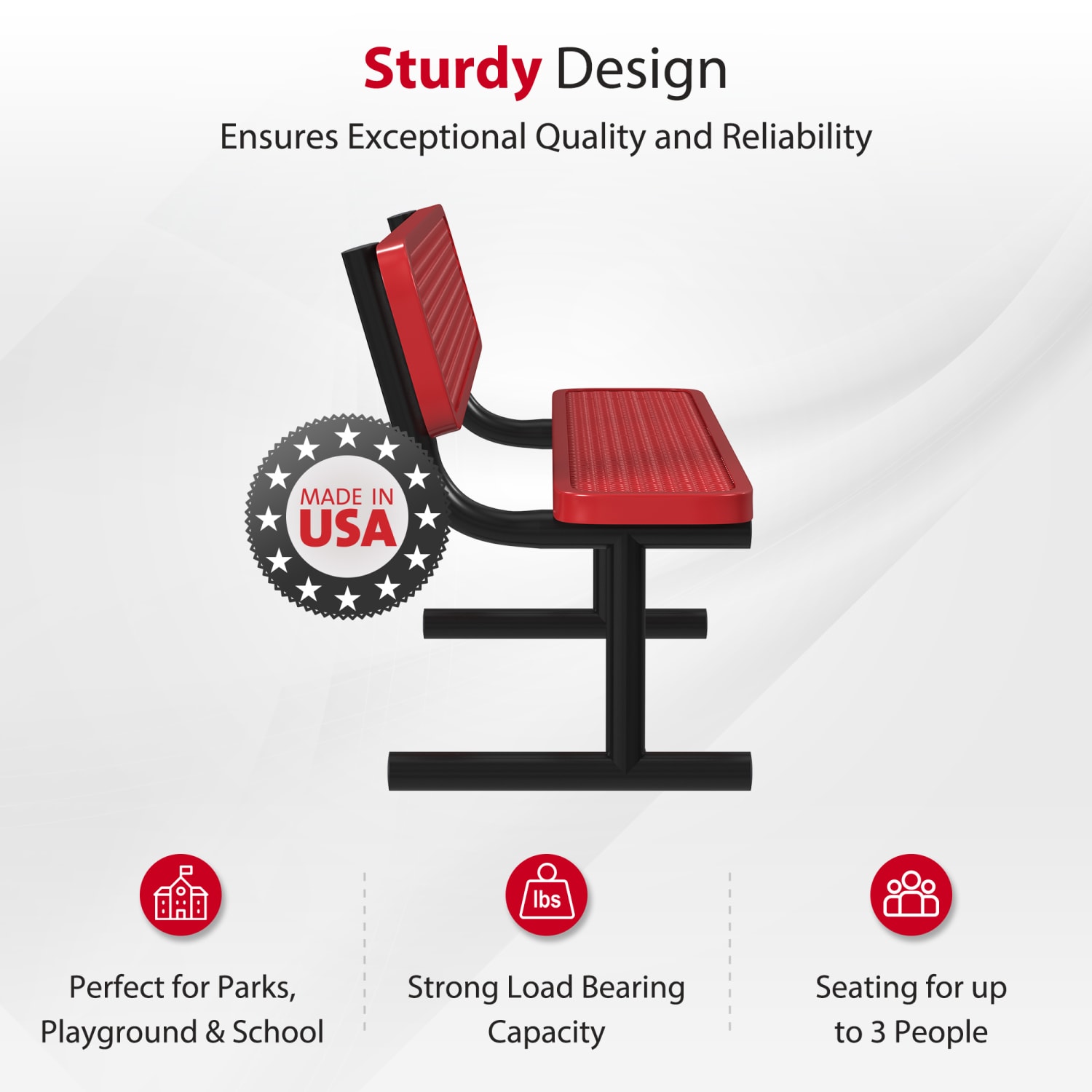Leisure Craft Outdoor Bench With Back, 32-5/8inH x 72inW x 23-3/4inD, Black/Red - Image 3