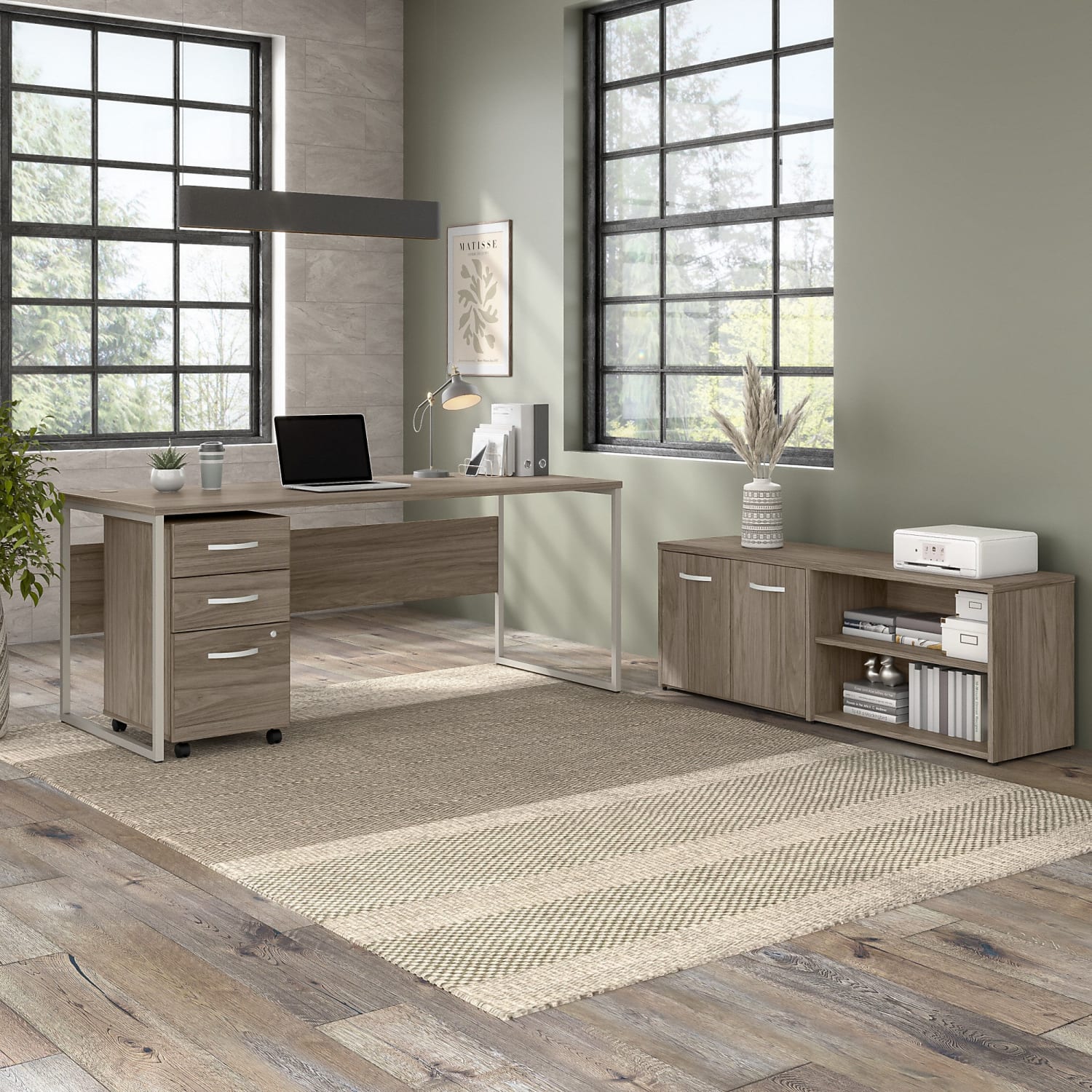 Bush Business Furniture Hybrid 72in Computer Table Desk With Storage And Mobile File Cabinet, Modern Hickory, Standard Delivery - Image 3