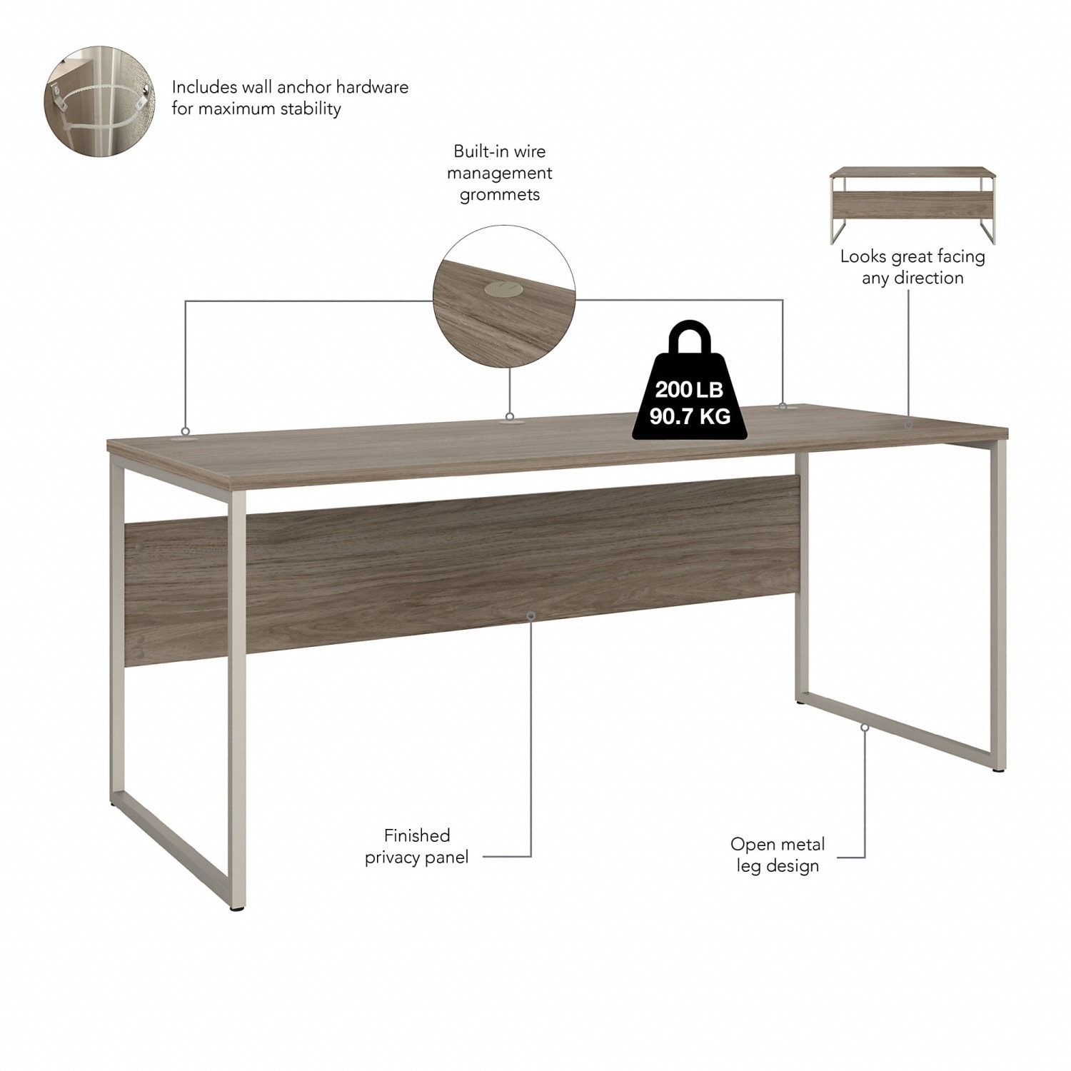 Bush Business Furniture Hybrid 72in Computer Table Desk With Storage And Mobile File Cabinet, Modern Hickory, Standard Delivery - Image 4