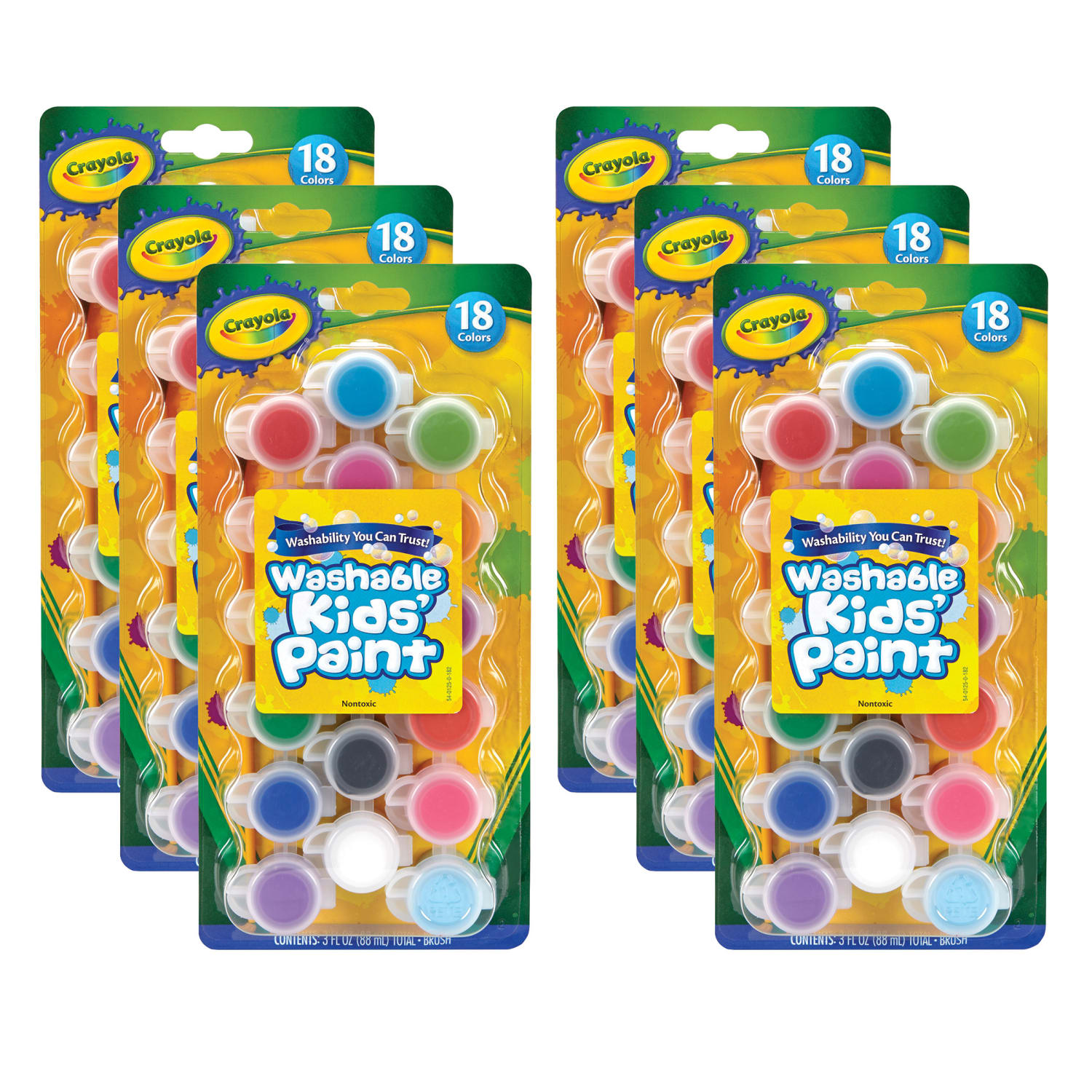 Crayola Washable Kids Paint Set & Paintbrush, 18 Count, 6 Sets