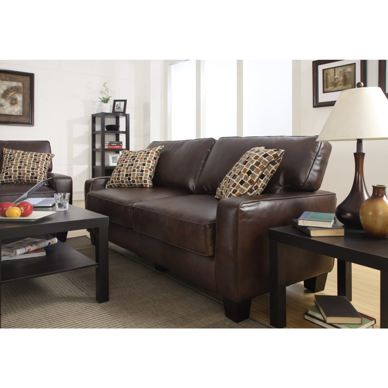 Serta RTA Monaco Bonded Leather Sofa 72inW Brown PopularChairscom