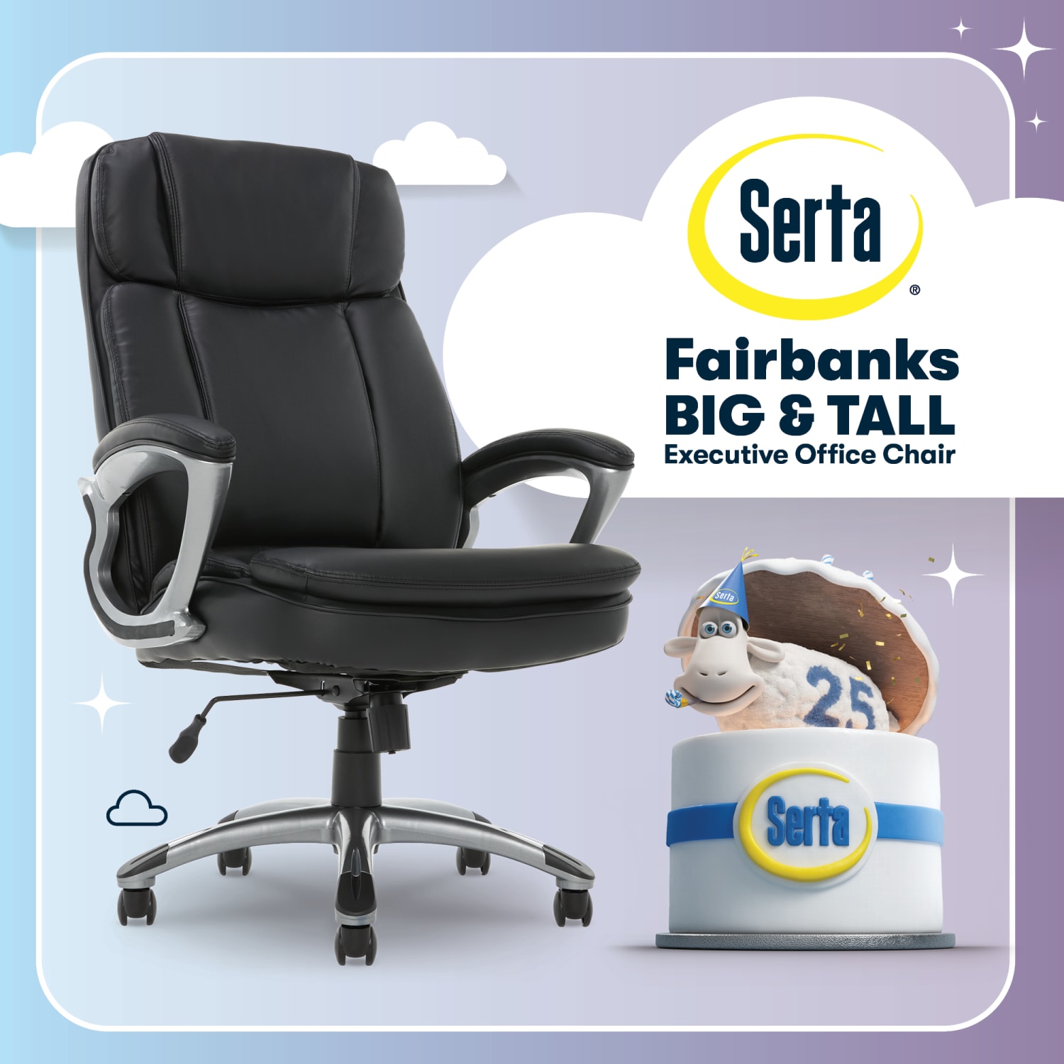 Serta Big And Tall Ergonomic Bonded Leather High-Back Office Chair, Black/Silver - Image 4