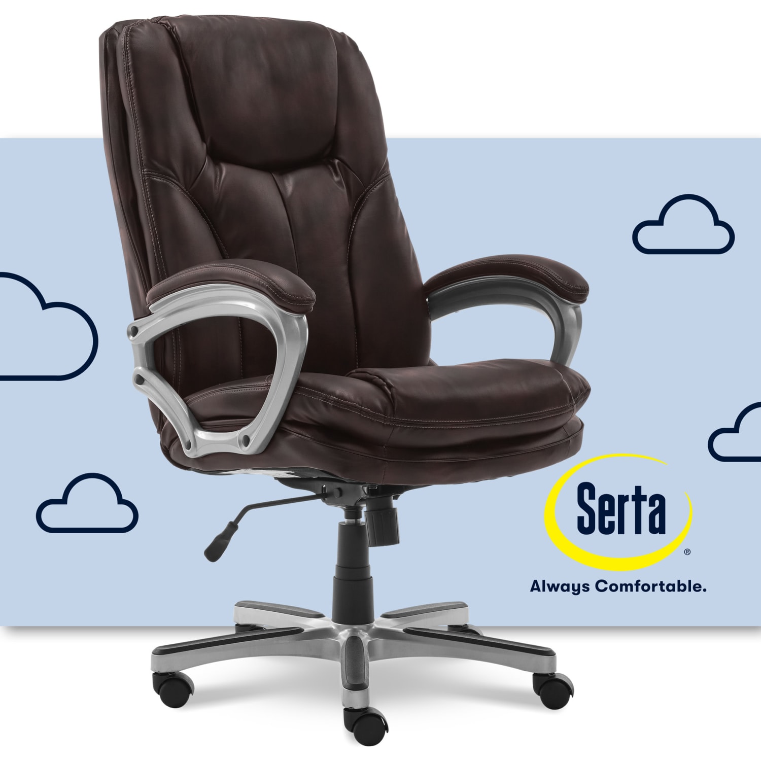 Serta Benton Big And Tall High-Back Chair, Roasted Chestnut/Silver - Image 3