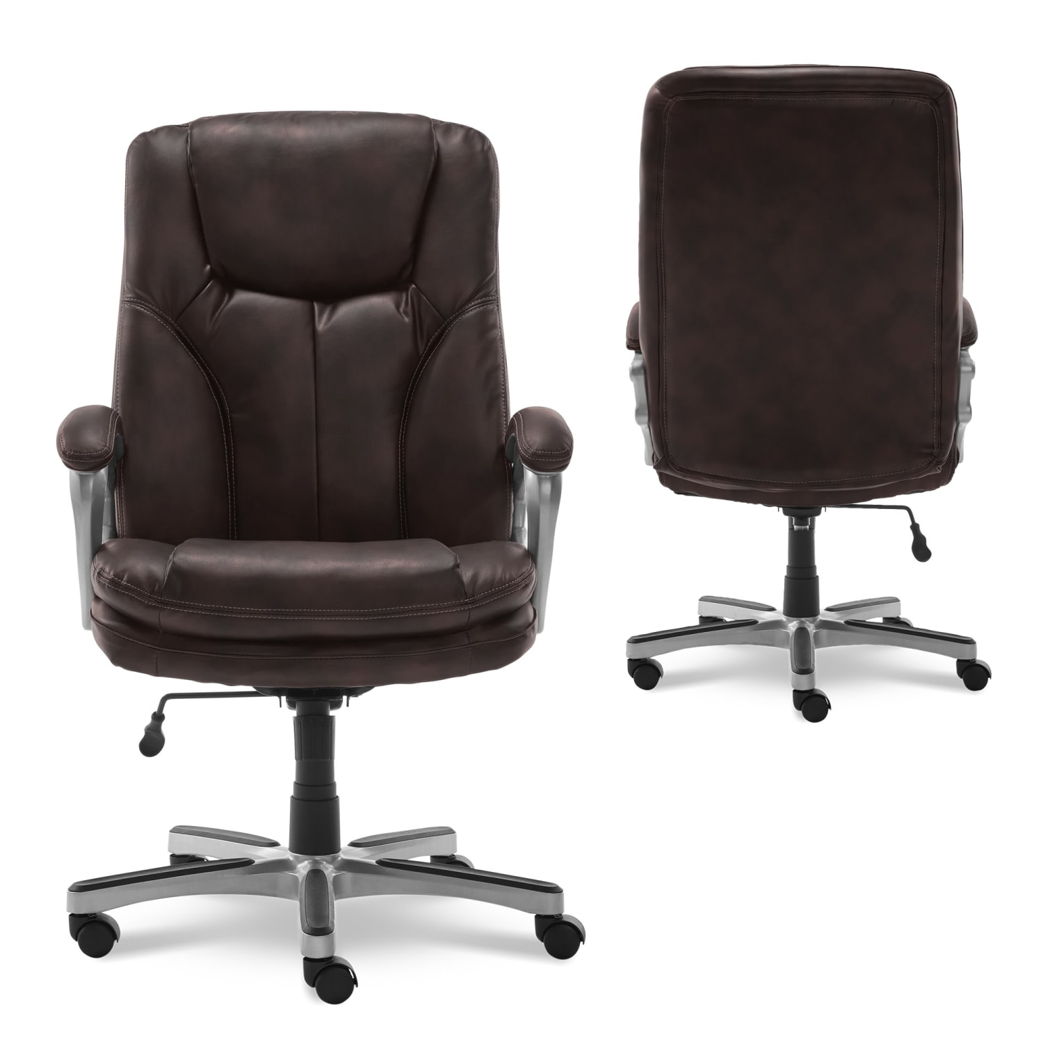 Serta Benton Big And Tall High-Back Chair, Roasted Chestnut/Silver - Image 4