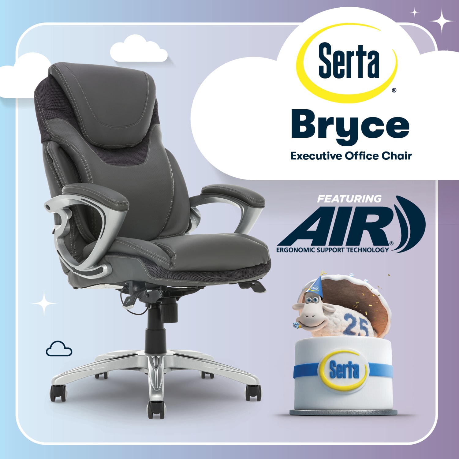 SertaAIR Health  Wellness Ergonomic Bonded Leather High Back Executive Office Chair Light Gray PopularChairscom