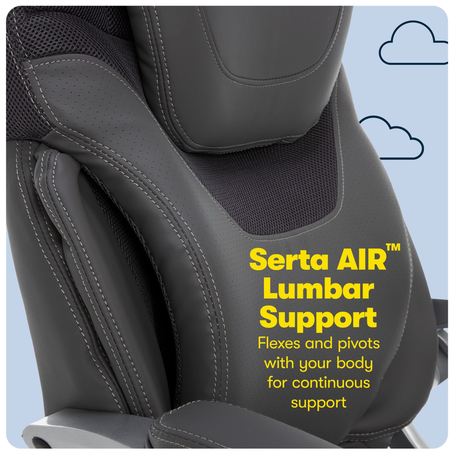 SertaAIR Health  Wellness Ergonomic Bonded Leather High Back Executive Office Chair Light Gray PopularChairscom