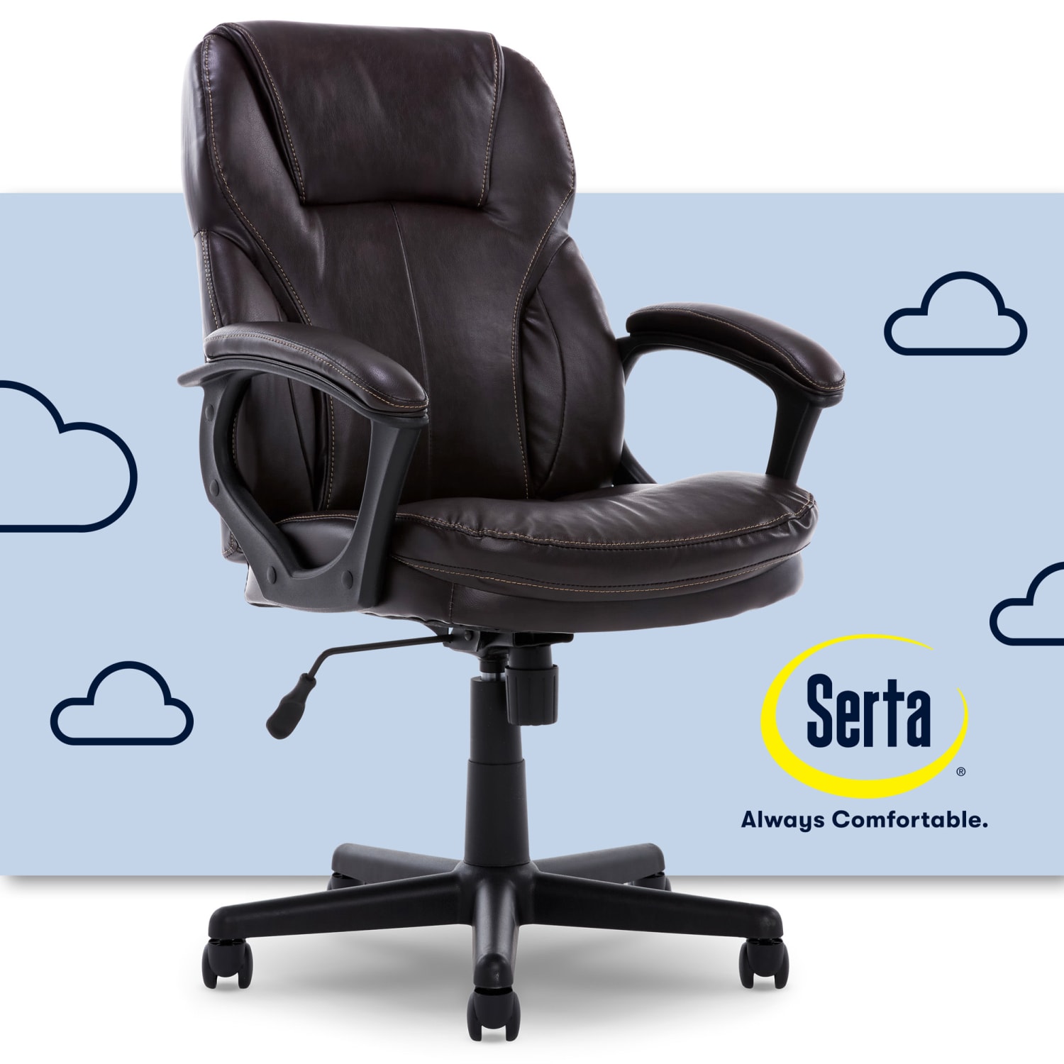 Serta Puresoft Bonded Leather Manager Office Chair, Roasted Chestnut Brown - Image 3