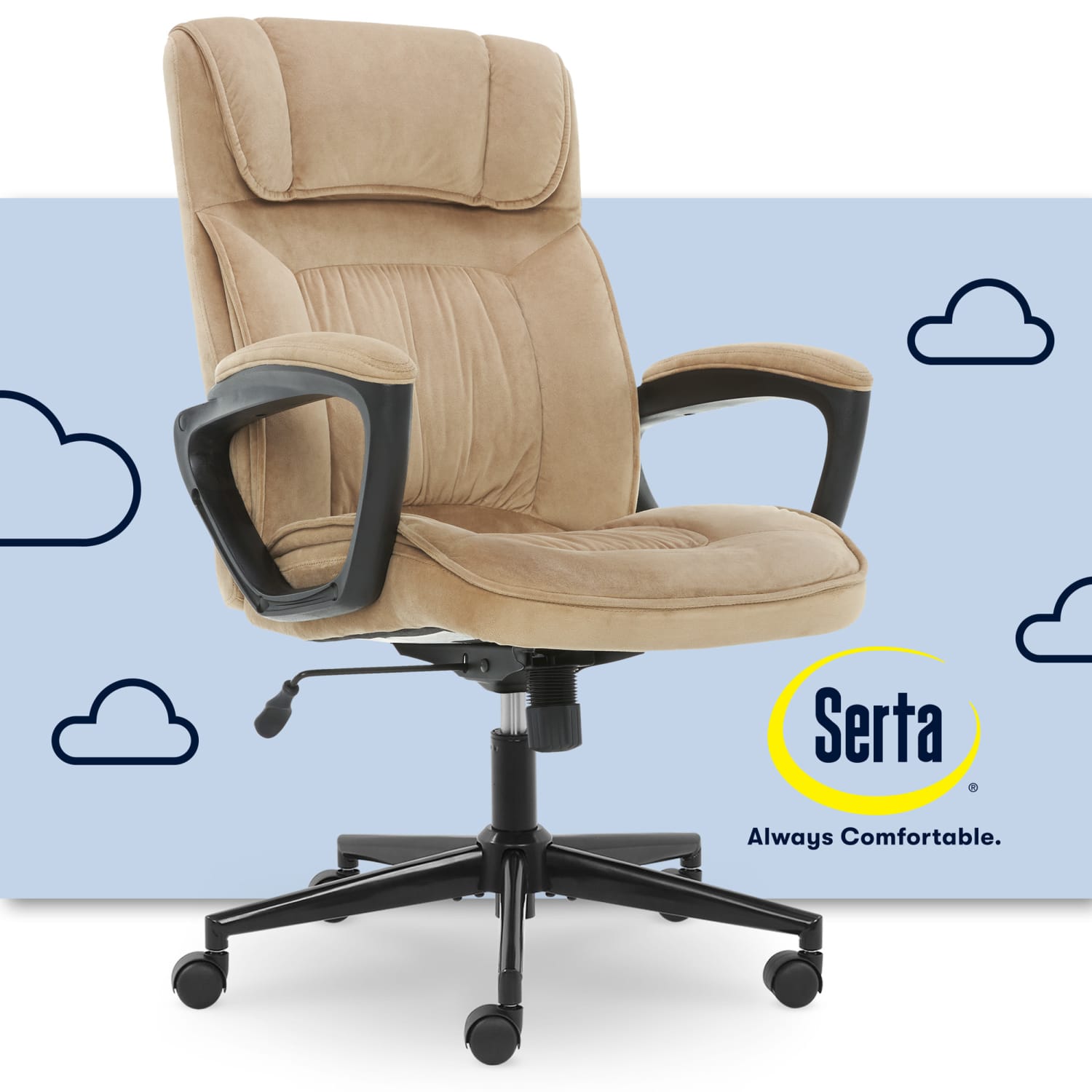 Serta Executive Office Ergonomic Microfiber Mid-Back Chair, Light Beige/Black - Image 3